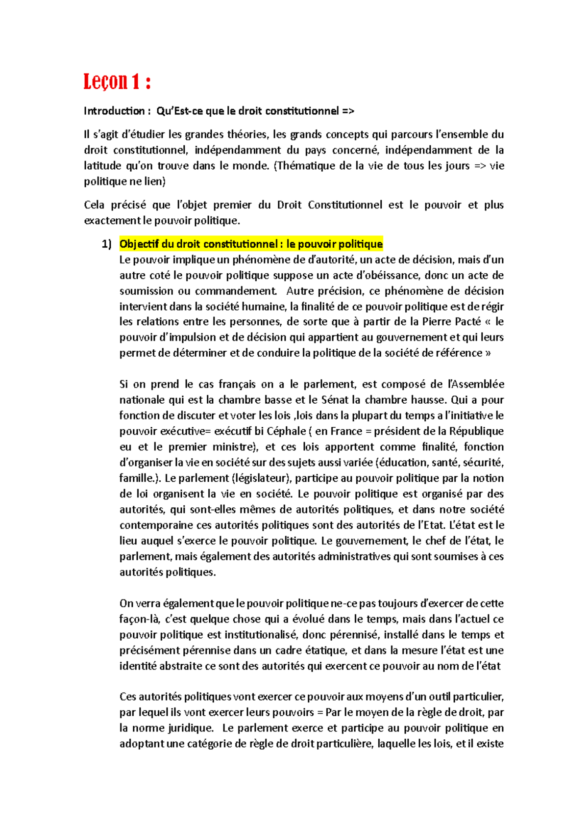 Leçon 1 : Introduction au Droit Constitutionnel et à ses Concepts Clés ...