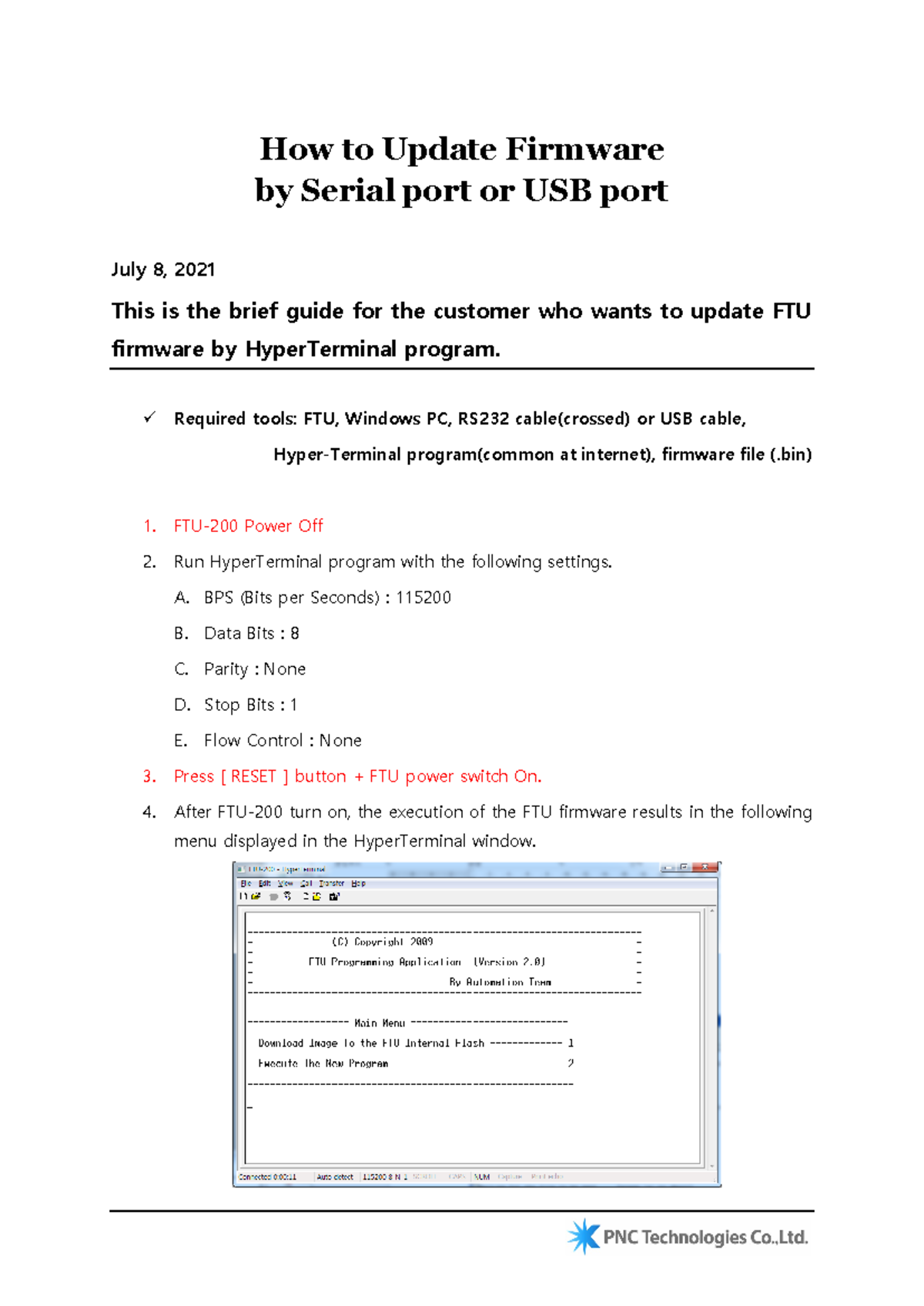 Firmware Update Guide (FTU-200) via Serial & USB - July 2021 - Studocu