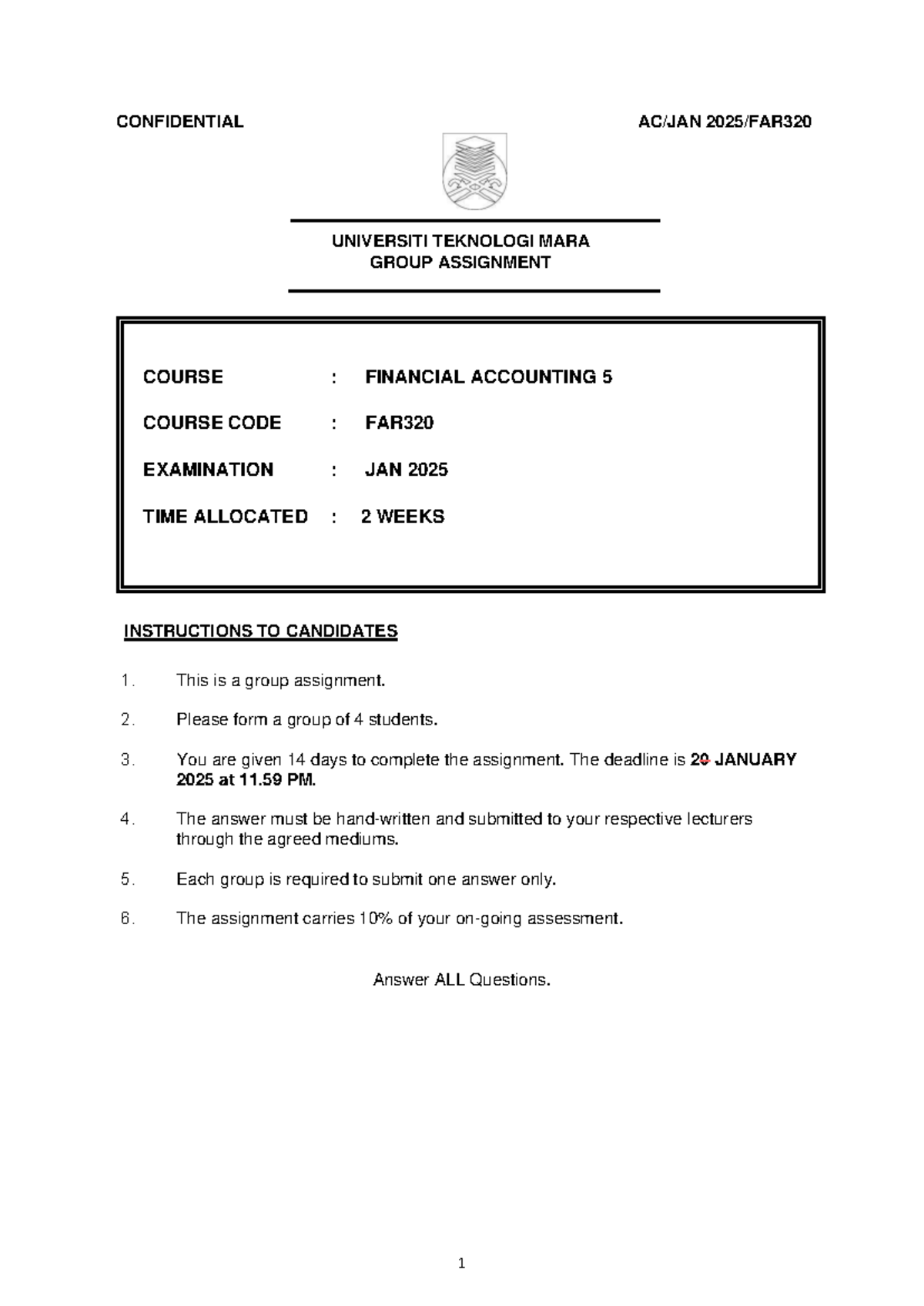FAR320 Group Assignment: Financial Accounting 5 - Jan 2025 - Studocu