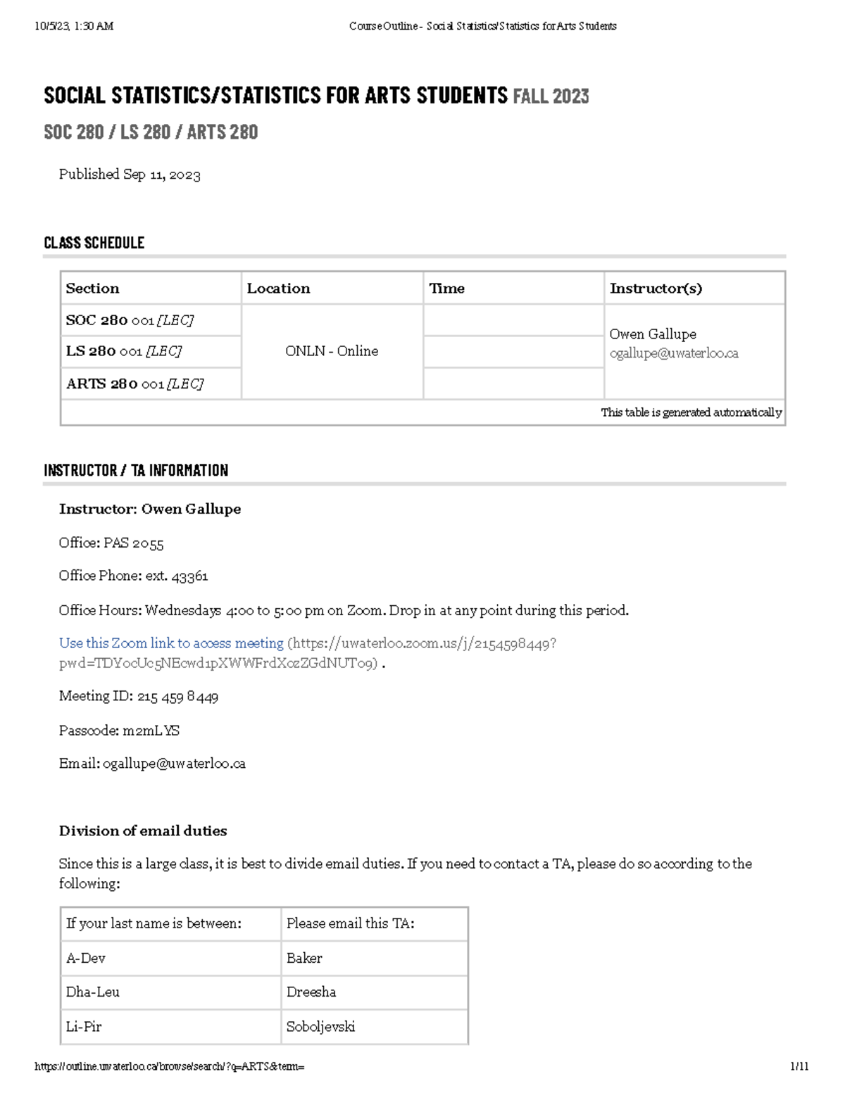 LS 280 - Social Statistics Course Outline - Fall 2023 - Studocu