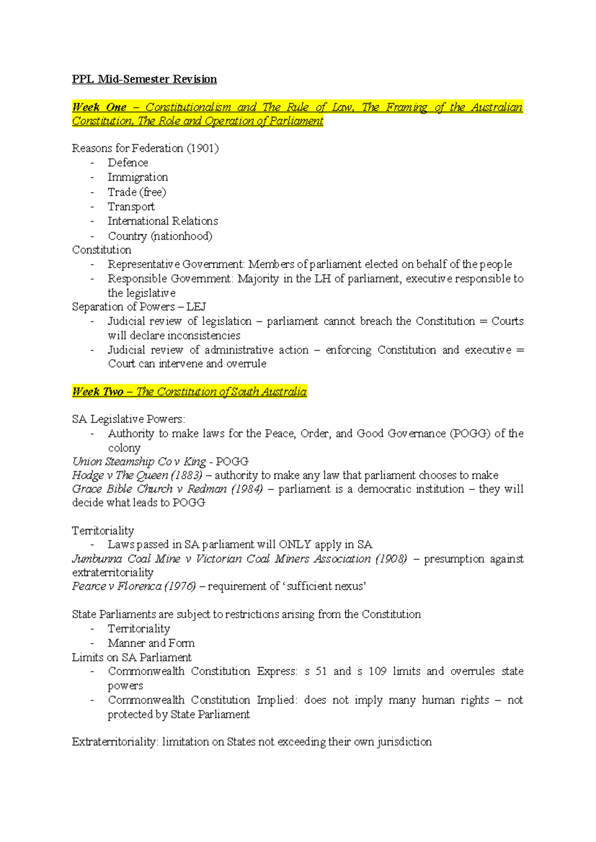 PPL Revision Notes: Constitutionalism, Judicial Power & Federalism ...