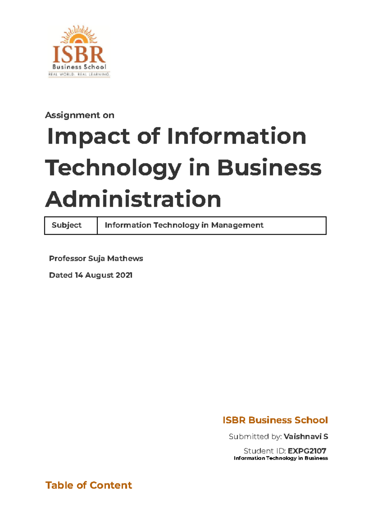 Impact of Information Technology on Business - ITM 101 Assignment - Studocu