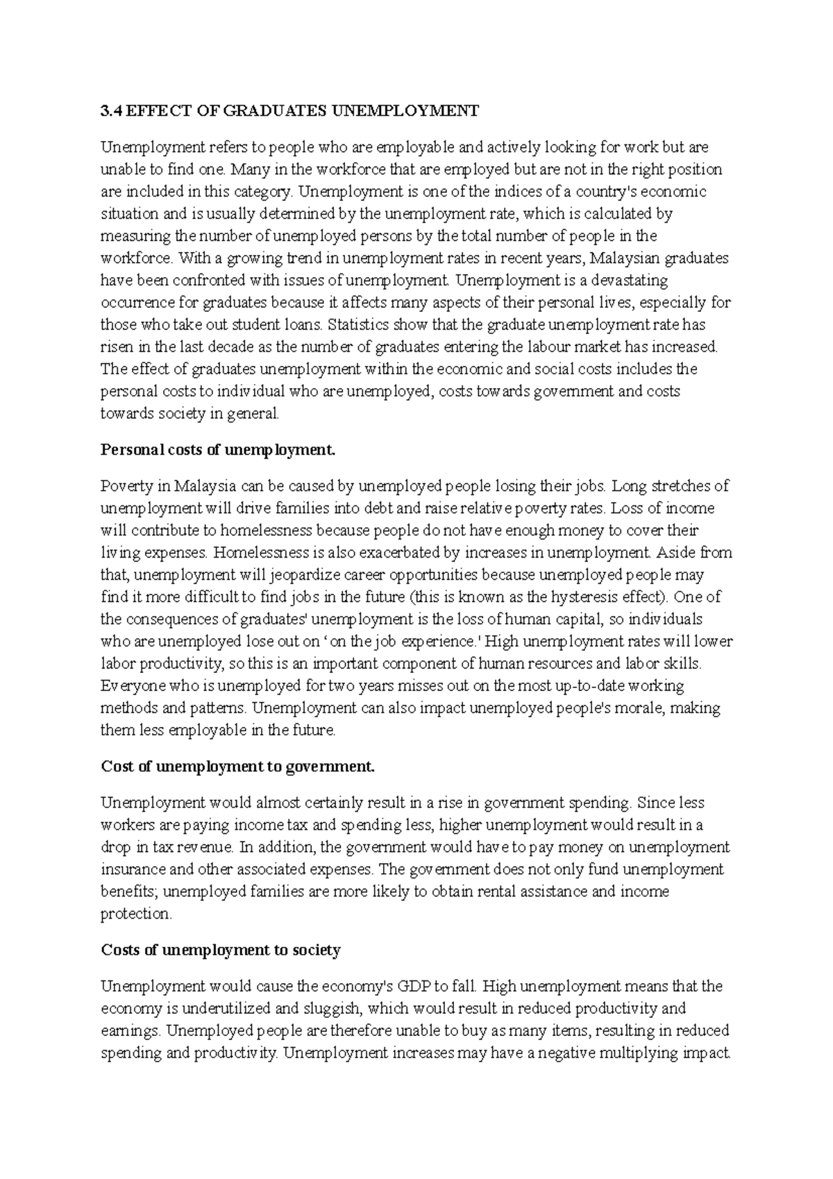 EFFECT OF UNEMPLOYMENT ON GRADUATES' ECONOMIC SITUATION - Studocu