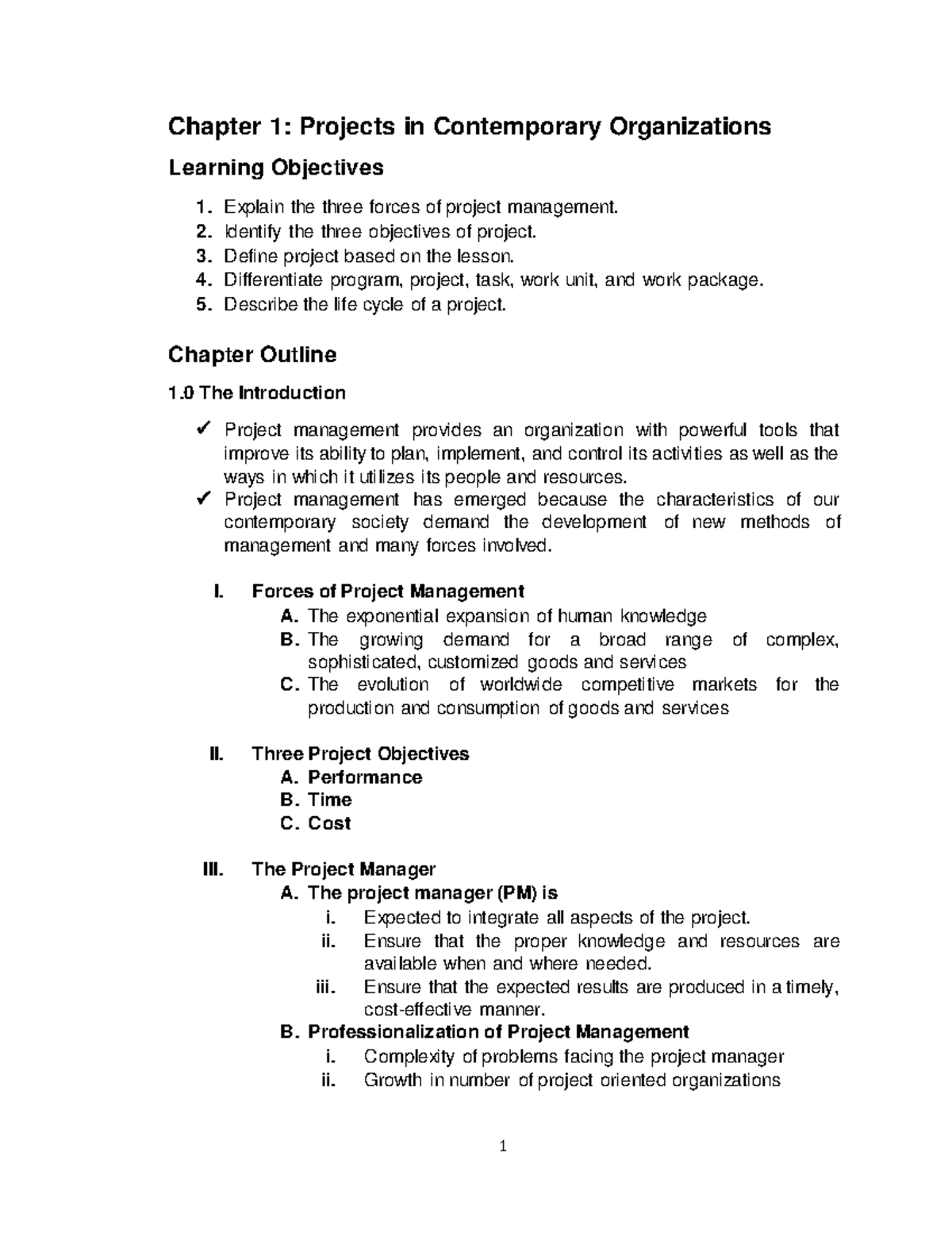 Chapter 1: Project Management in Contemporary Organizations - Studocu