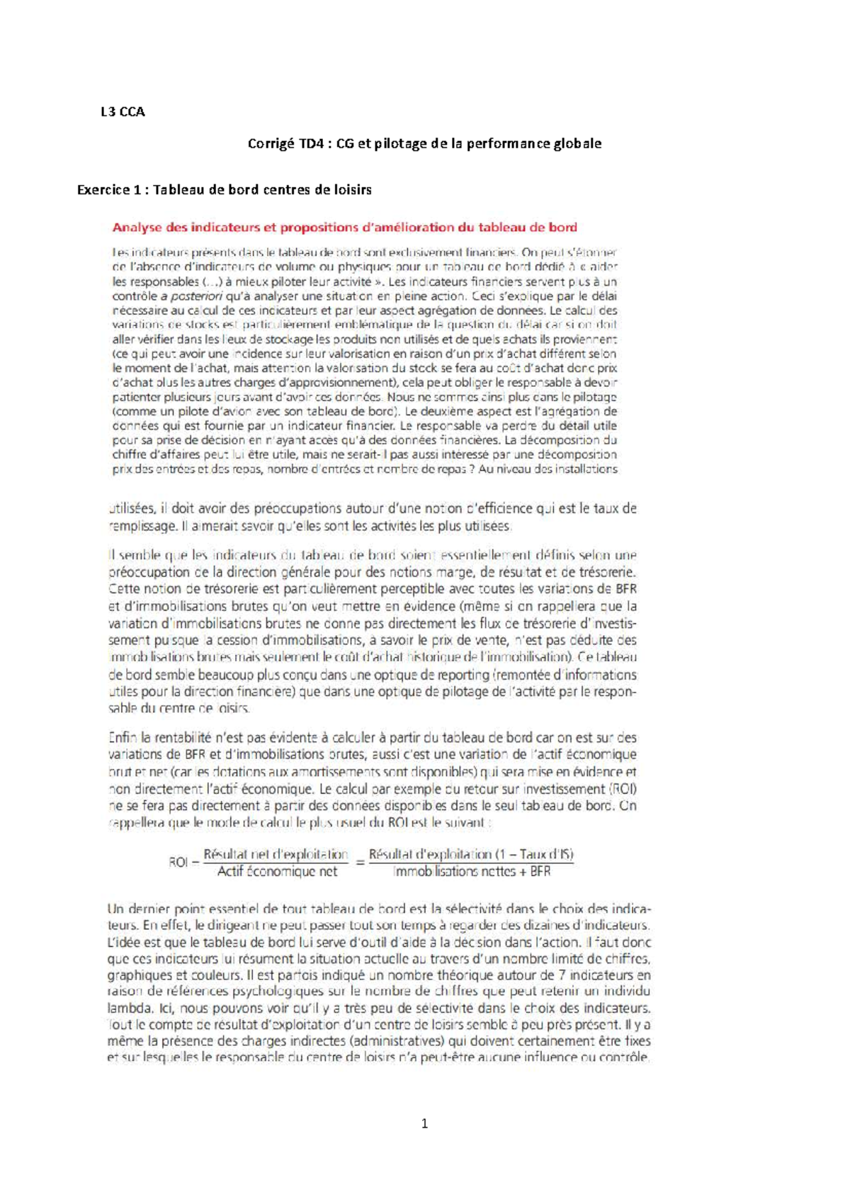 L3 CCA Corrigé TD4 : Pilotage de la Performance Globale Exos 1 à 7 ...