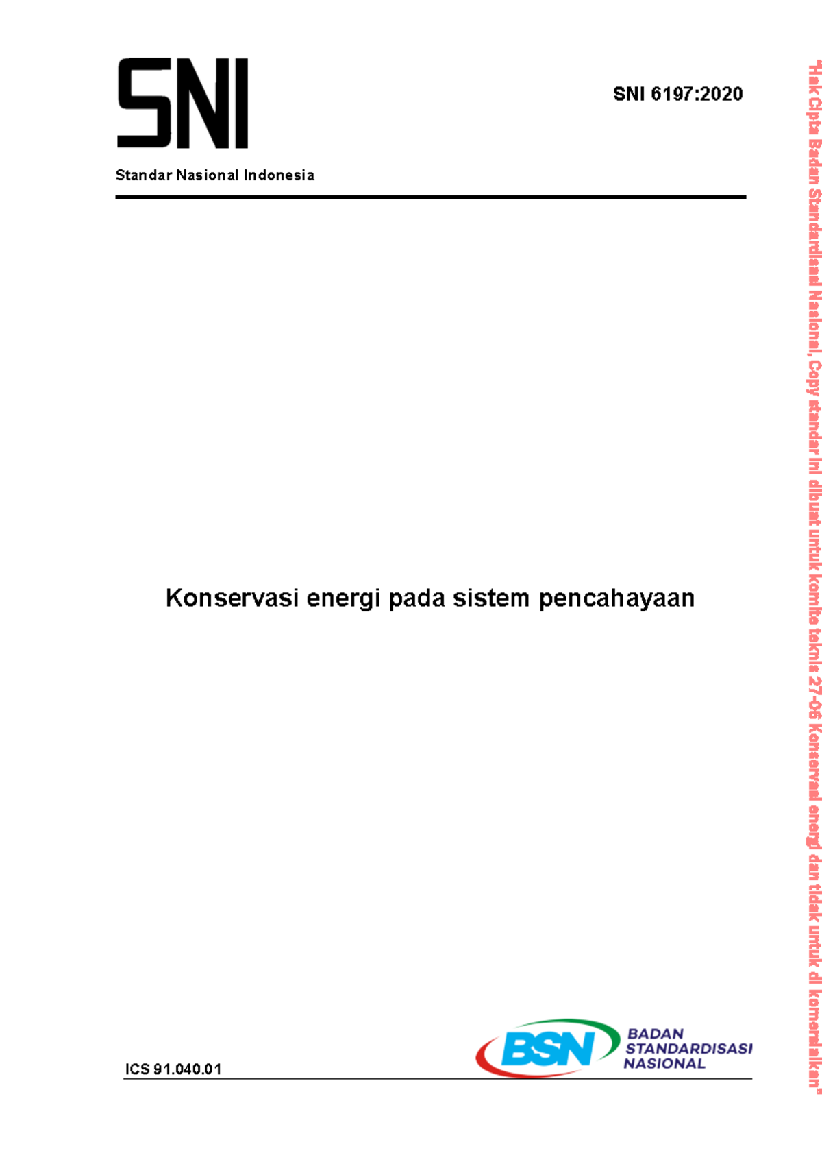 SNI 6197:2020 - Konservasi Energi pada Sistem Pencahayaan - Document Preview