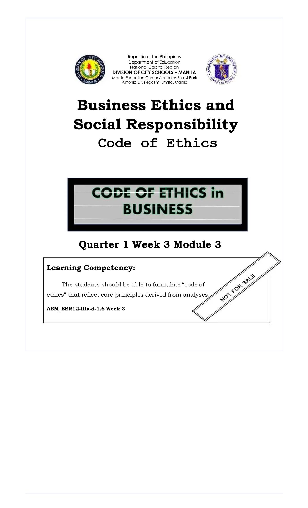 Business Ethics and Social Responsibility Module 3 (Quarter 1, Week 3 ...