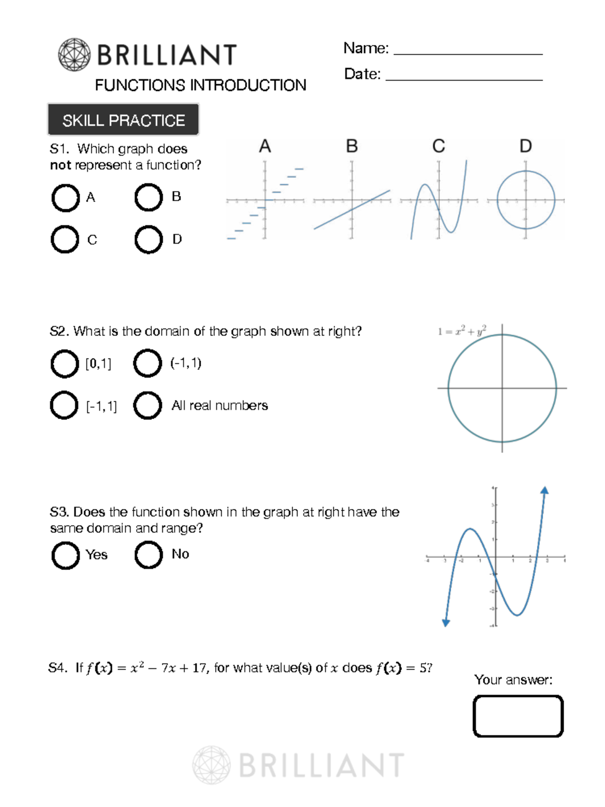 Functions Analysis: Skill Practice S1 - S4 Answers - Studocu