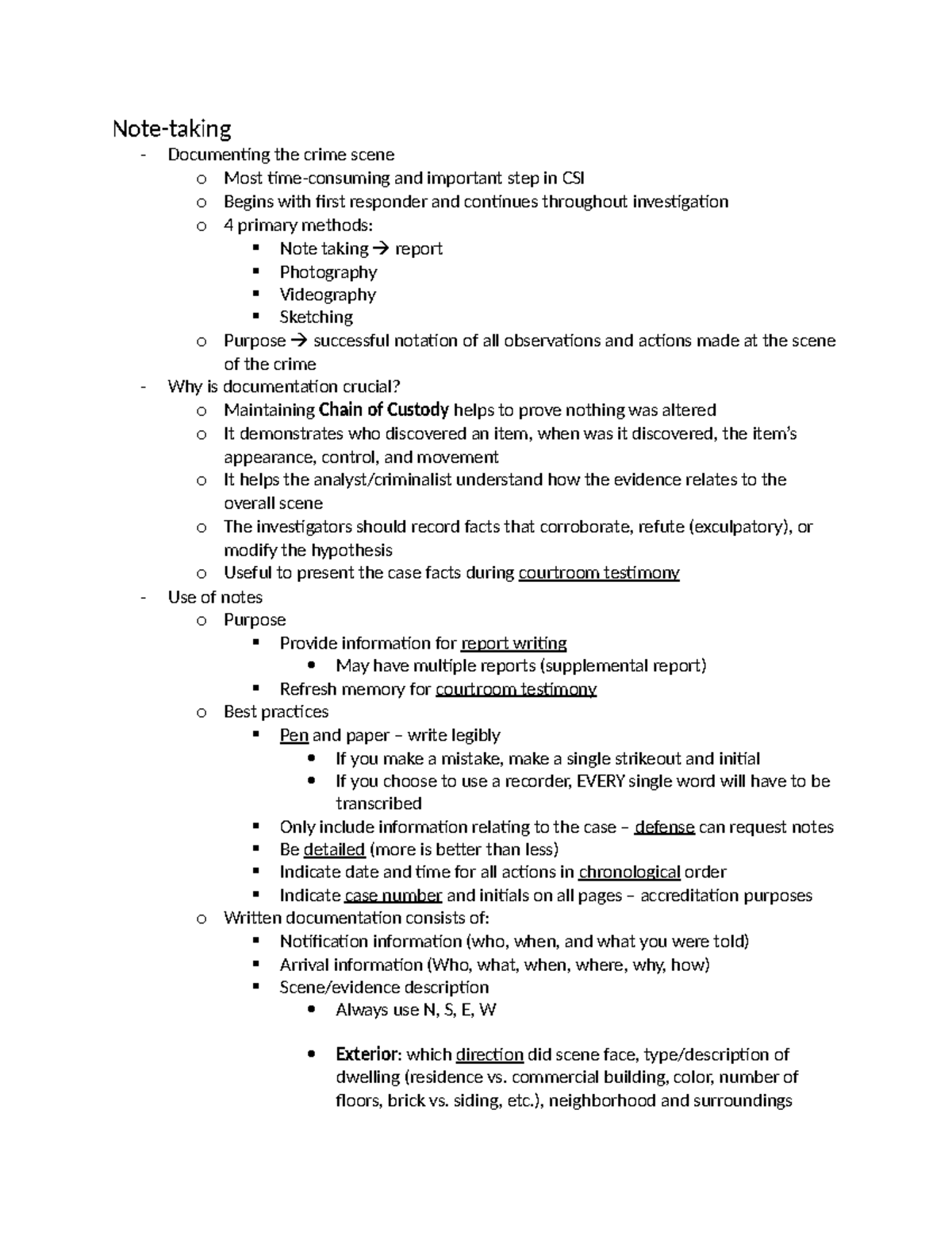 CSI 101 Midterm Notes: Crime Scene Documentation & Investigation ...