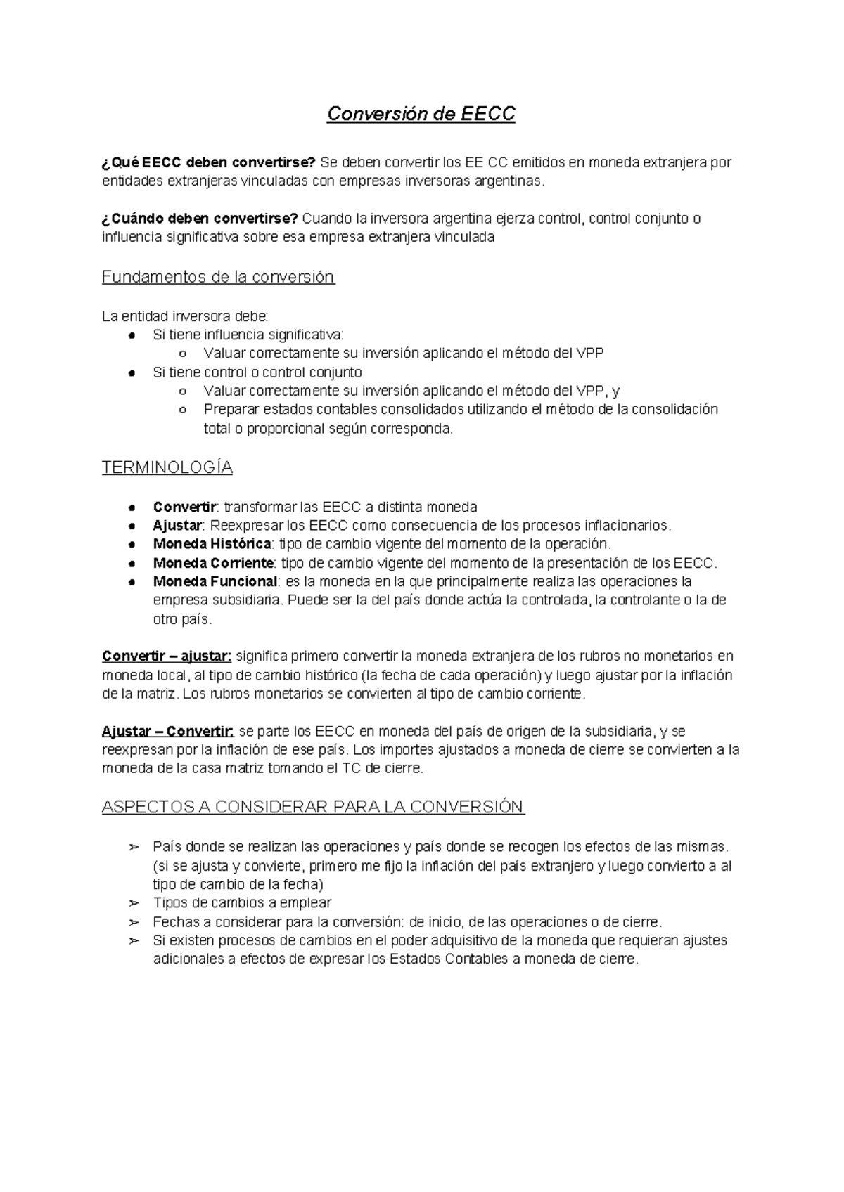 Conversión de EECC - resumen conta 3 - Conversión de EECC ¿Qué EECC ...