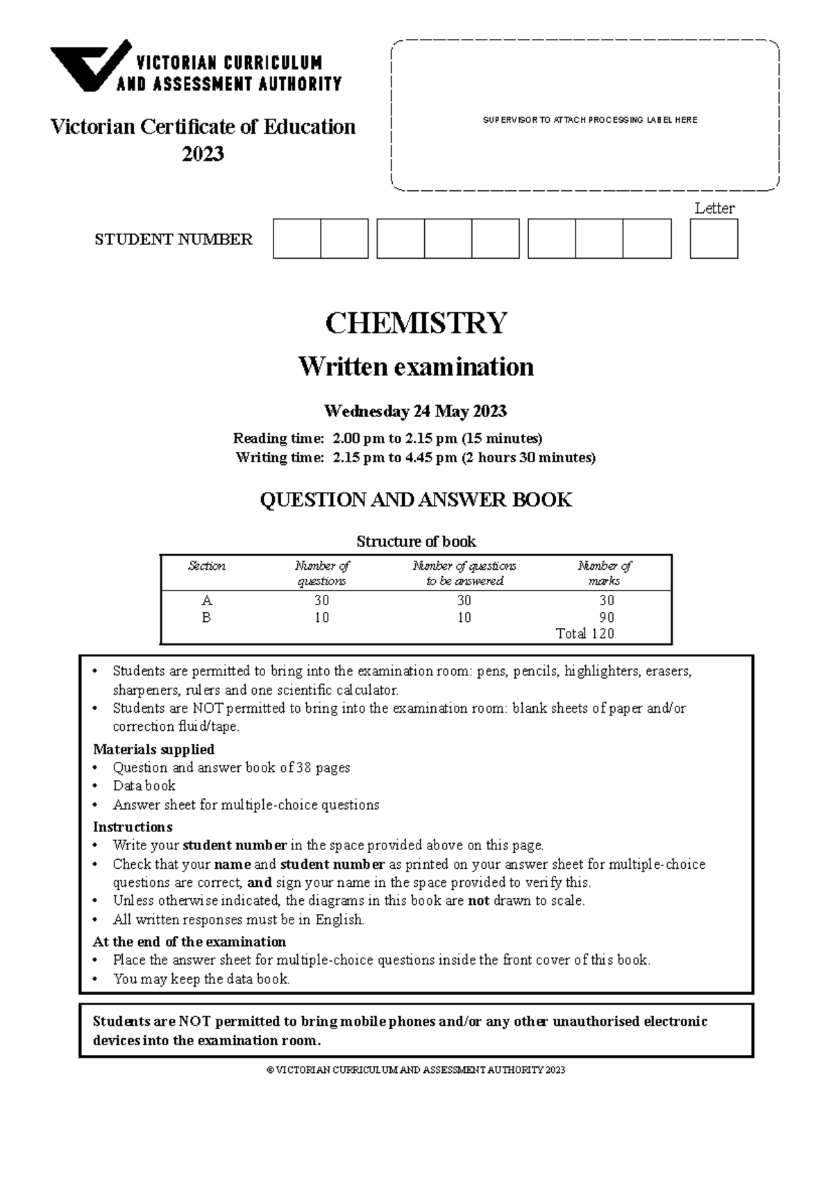 2023 CHEMISTRY EXAM (NHT) - VCE Final Exam Questions and Answers - Studocu