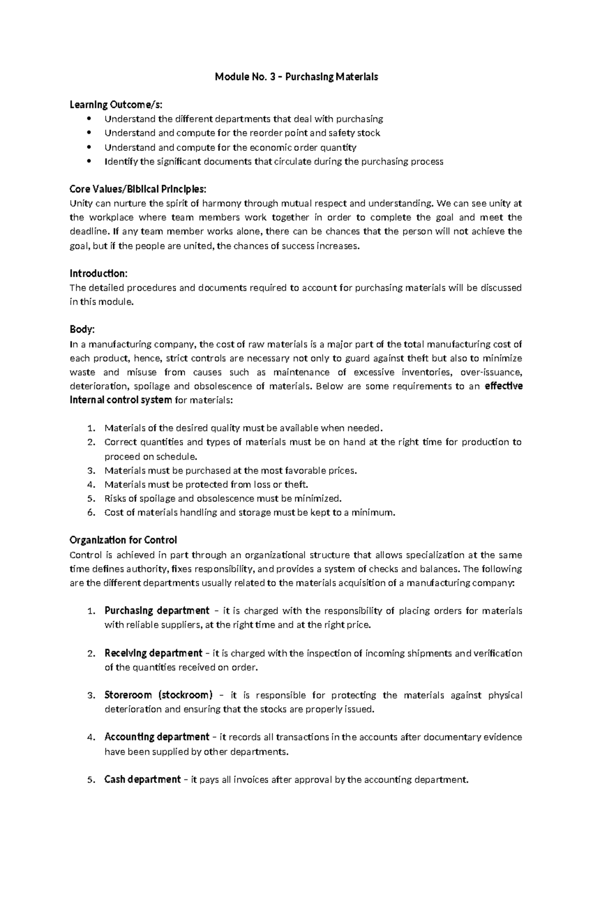 Module 3: Purchasing Materials - Key Concepts and Control Procedures ...