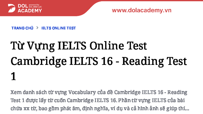 Cambridge IELTS 16 - Vocabulary for Reading Test 1 - Studocu