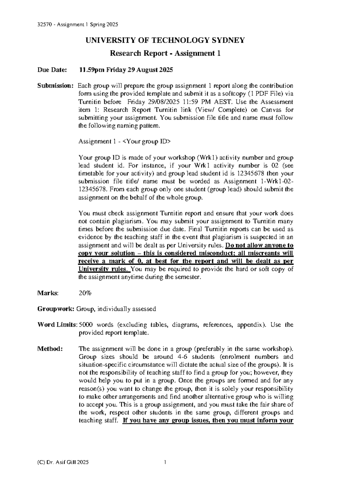32570 Research Report Assignment 1 Guidelines - Spring 2025 - Studocu