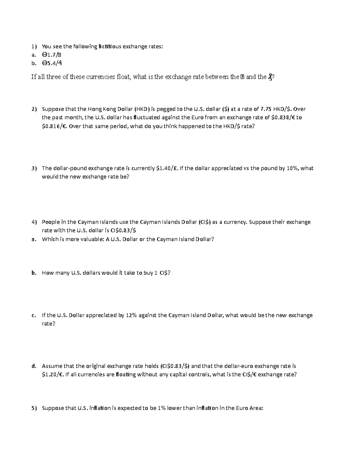 Midterm 1 Practice Problems for Currency Exchange Rates Analysis - Studocu