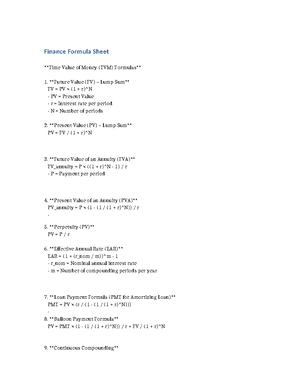 Expanded Test1 Formula Sheet and Explanations - Comprehensive Formula ...
