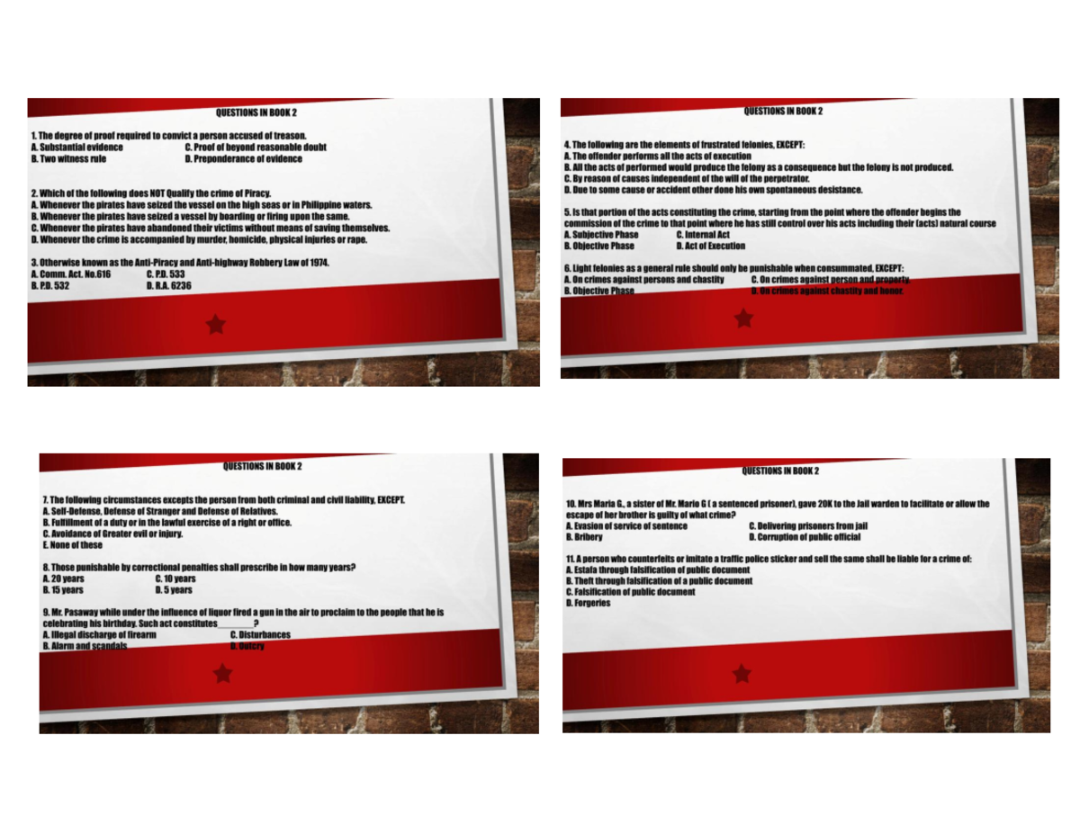 PPT Questions for Law 101: Criminal Law and Evidence - Studocu