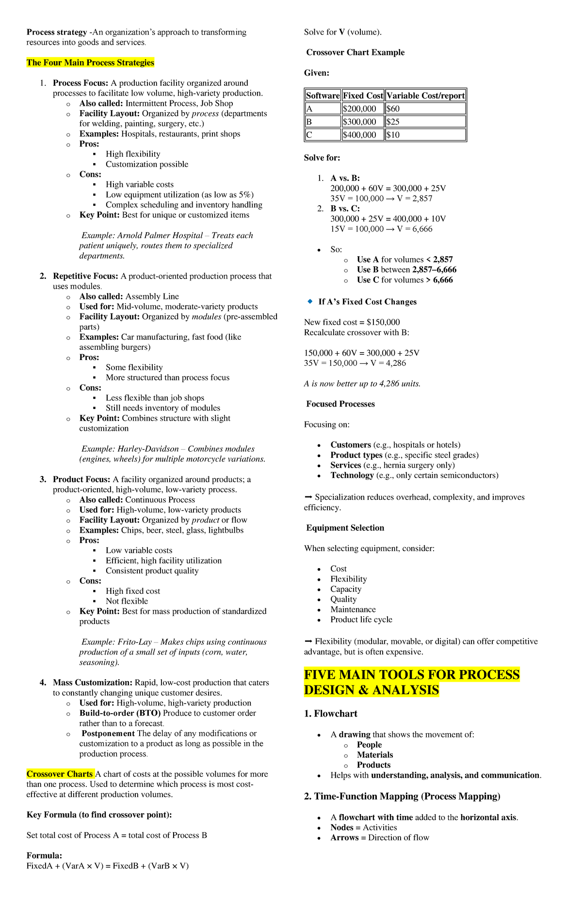 Final Exam Review: Process Strategies & Capacity Analysis (OM 101 ...