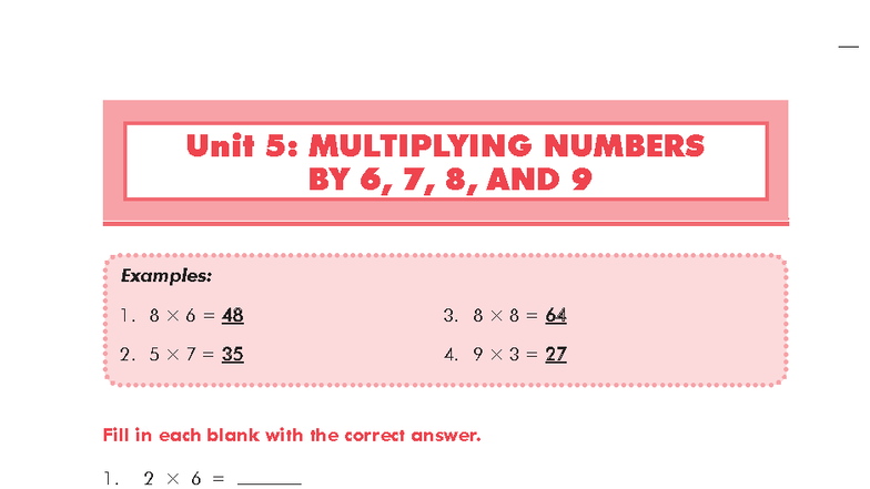 Unit 5: Multiplying Numbers 6, 7, 8, and 9 - Practice Exercises - Studocu
