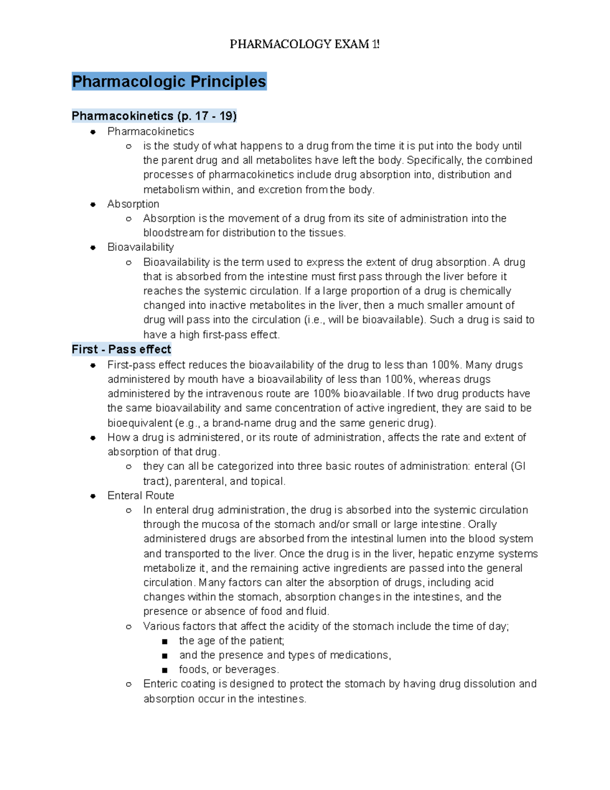 Pharmacology Exam 1 - Comprehensive Study Notes (Book Summary) - Studocu
