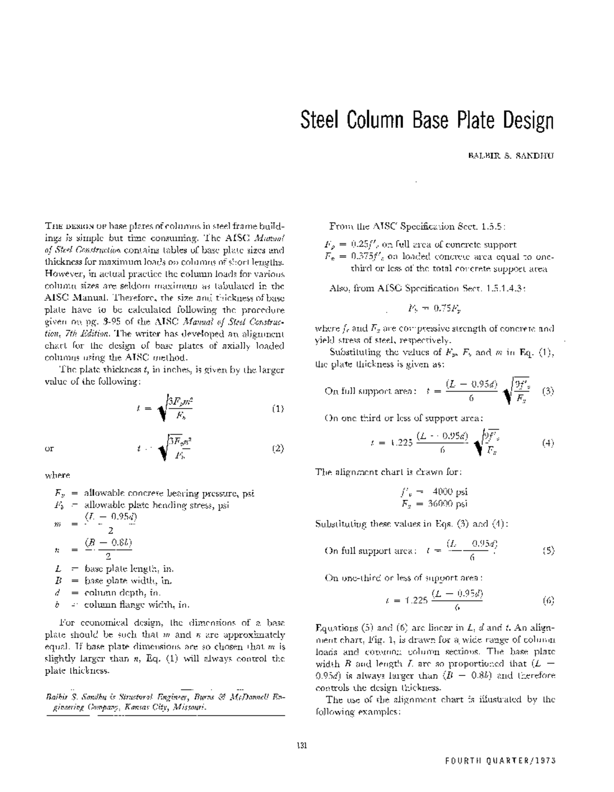 Steel Column Base Plate Design: AISC Methodology and Alignment Chart ...