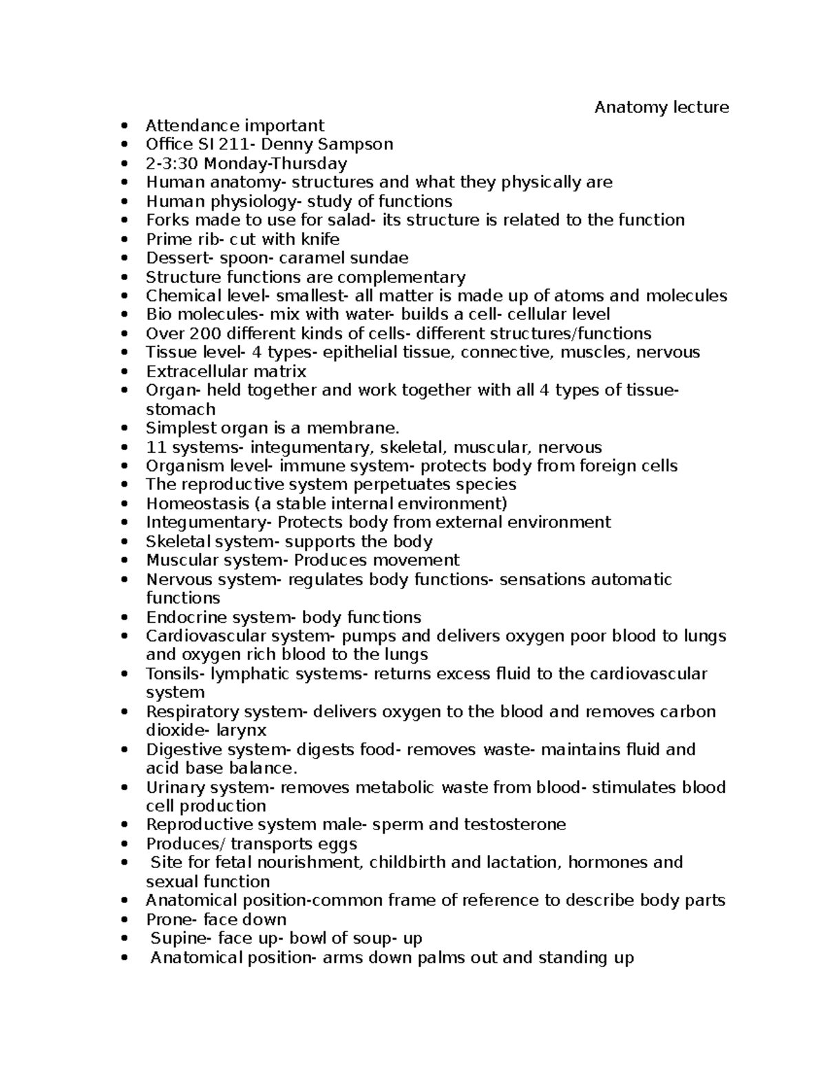 Anatomy 101: Key Concepts from Lecture Notes and Chapters - Studocu
