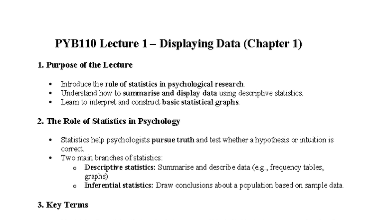 PYB110 Lecture 1: Displaying Data & Statistics in Psychology - Studocu