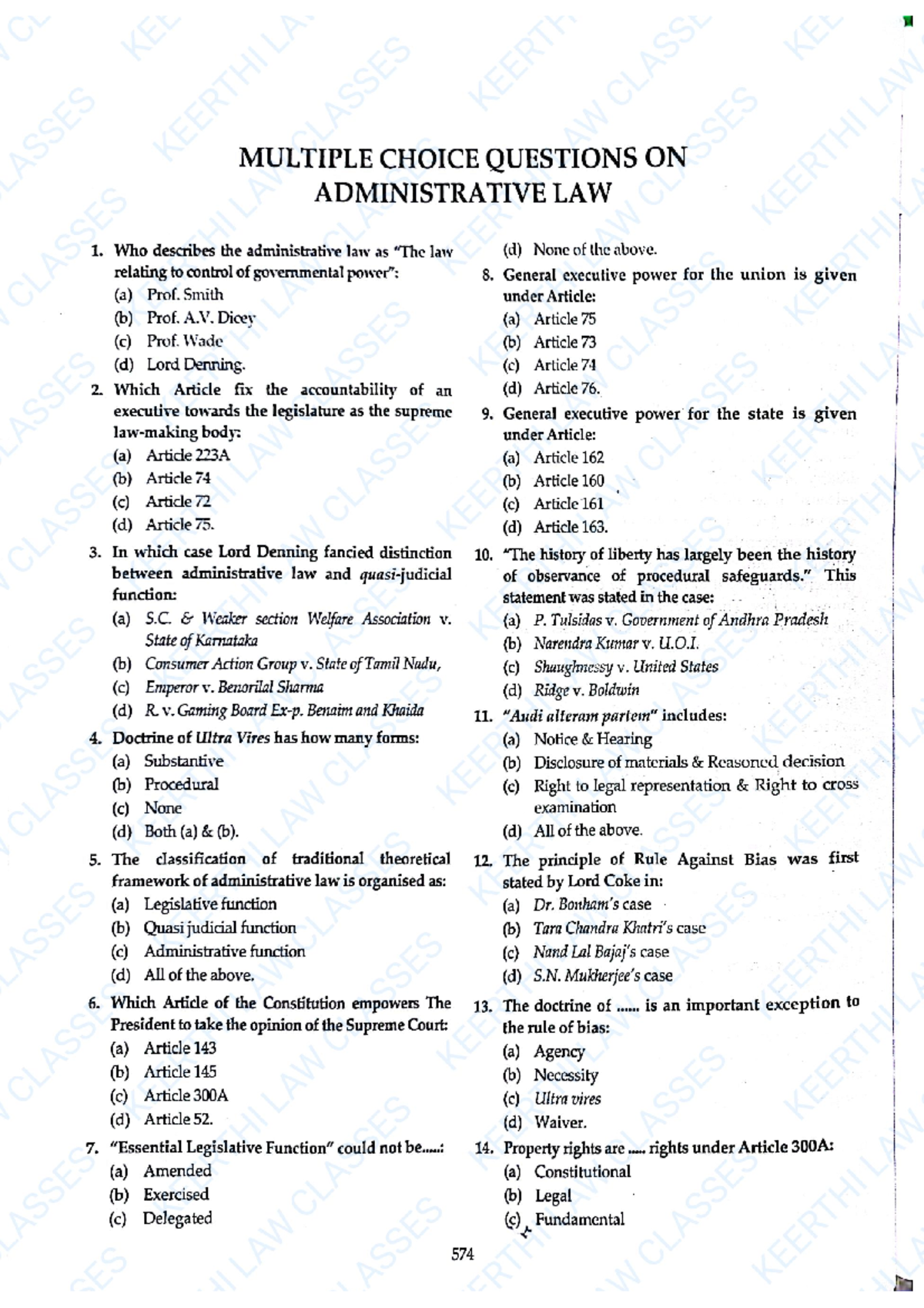 Administrative LAW - MCQ for AIBE MATERIAL - MULTIPLE CHOICE QUESTIONS ...