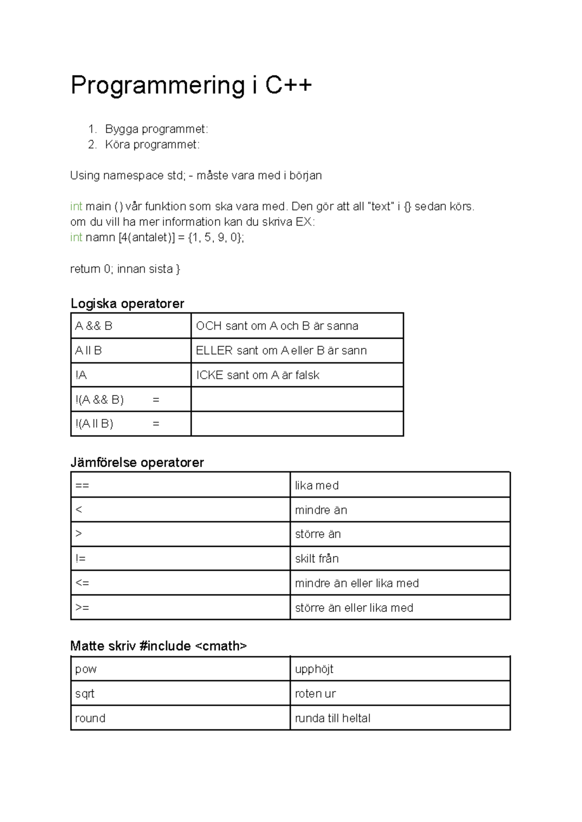 Programmering i C++ - Grundläggande anteckningar - Programmering i C++ ...