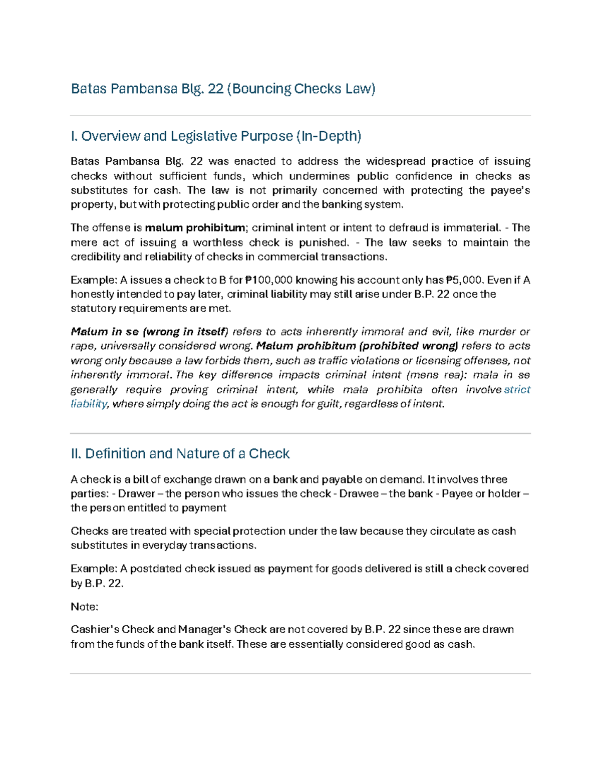 BP 22 Handout: Understanding the Bouncing Checks Law - Studocu