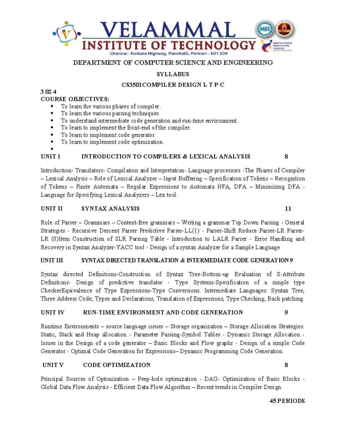 Unit V - Code Optimization Notes (CS101) - Studocu