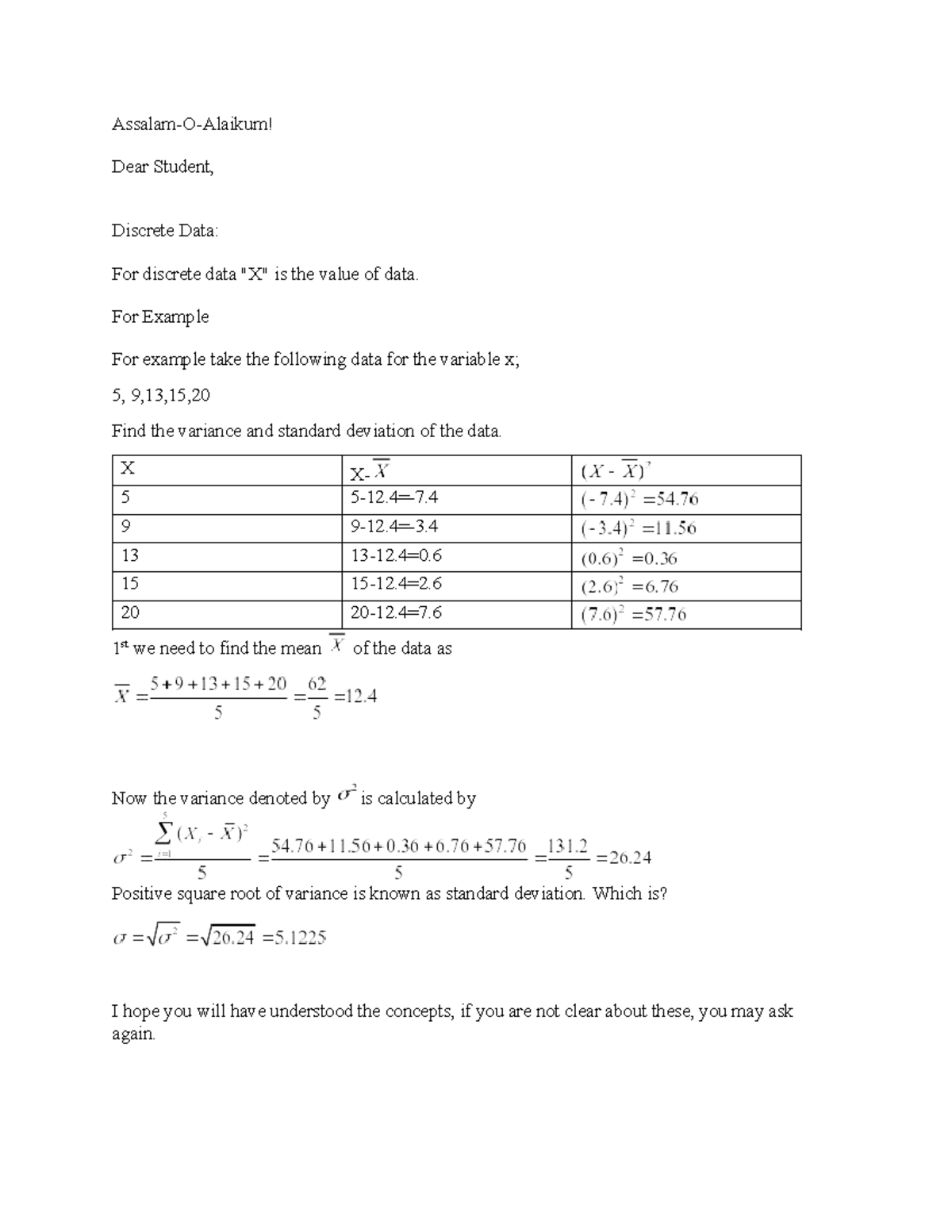Discrete Data Analysis: Variance and Standard Deviation Explained - Studocu