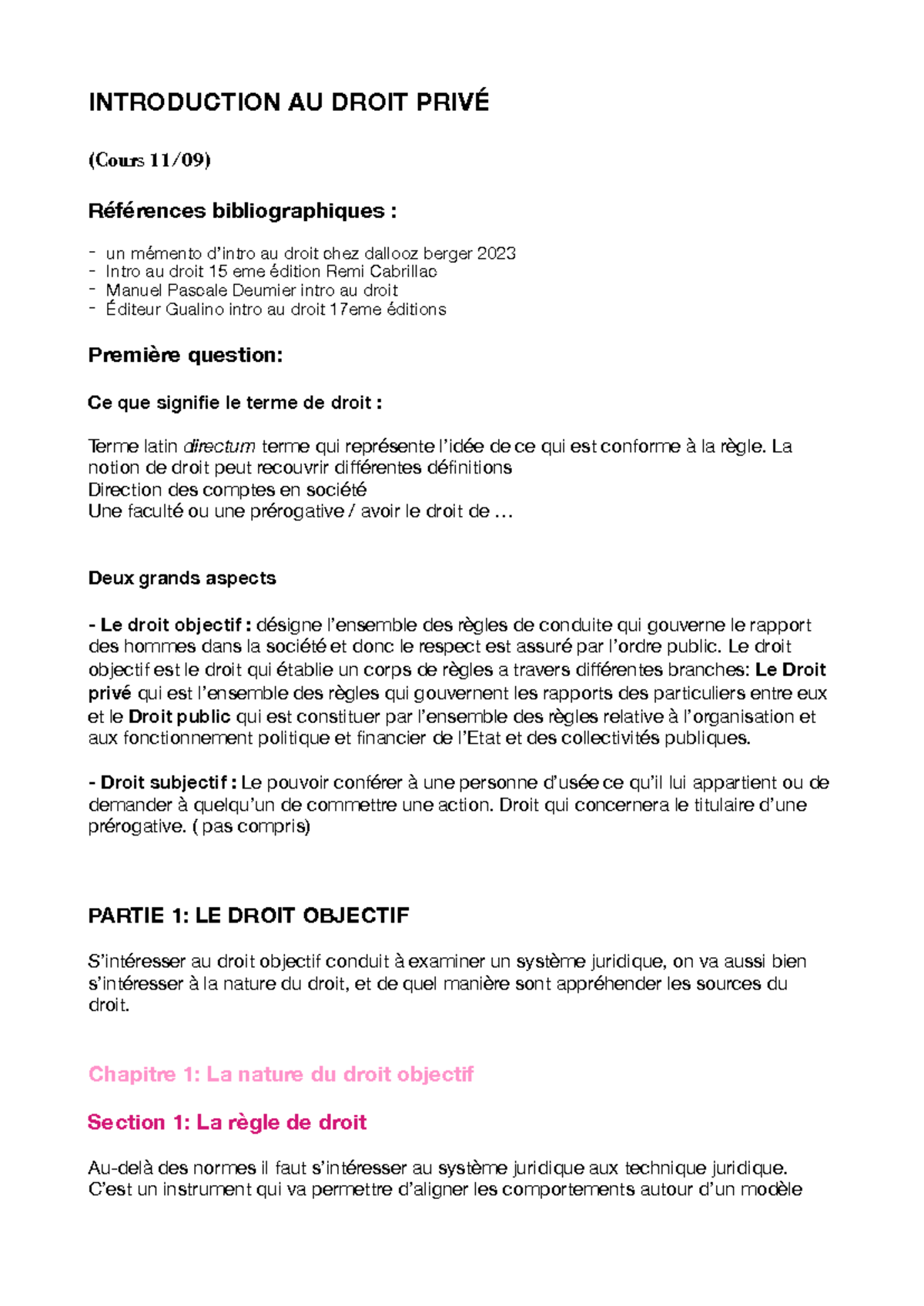 CM Intro au Droit Privé : Concepts et Normes Juridiques - Studocu