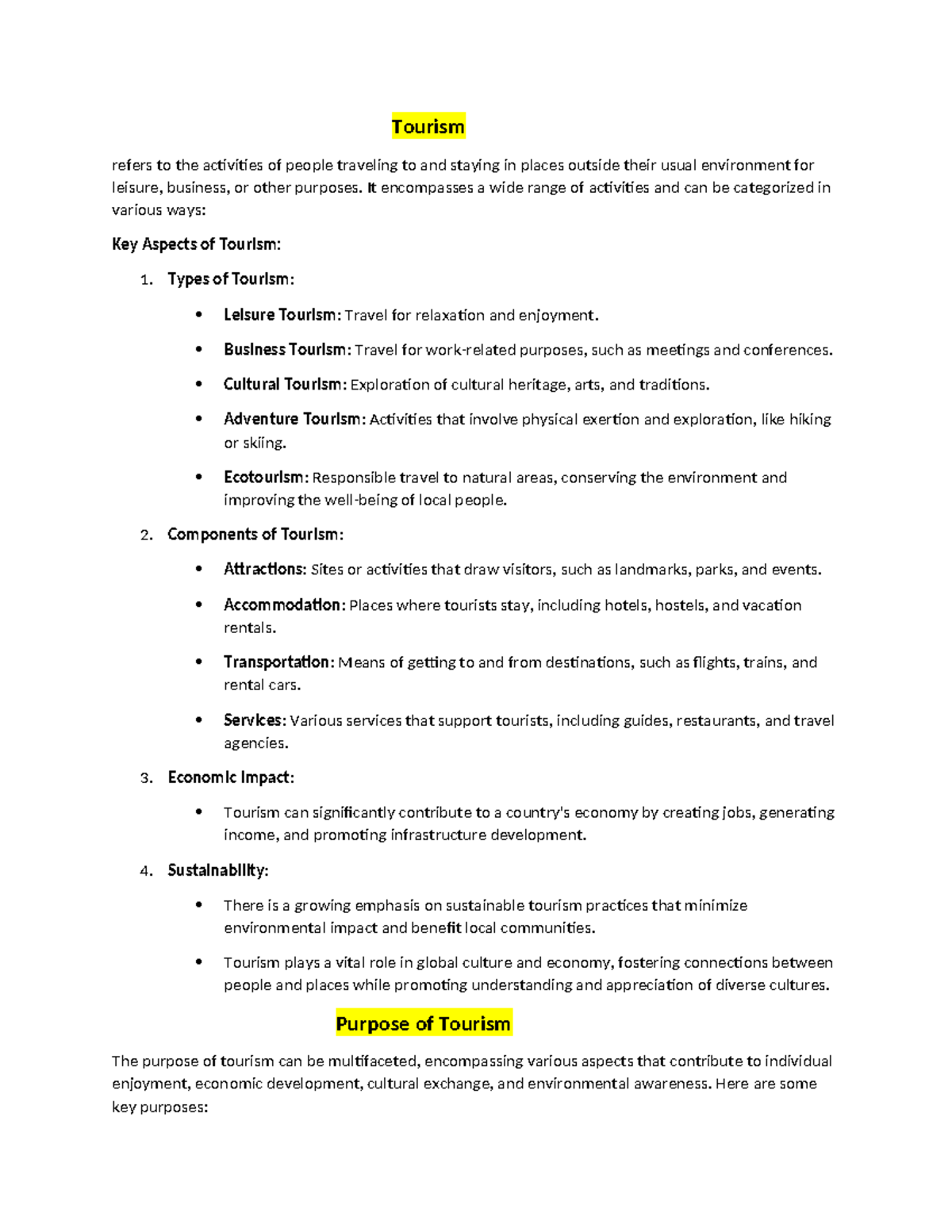 Tourism Notes: Key Aspects, Impacts, and Sustainability Initiatives ...