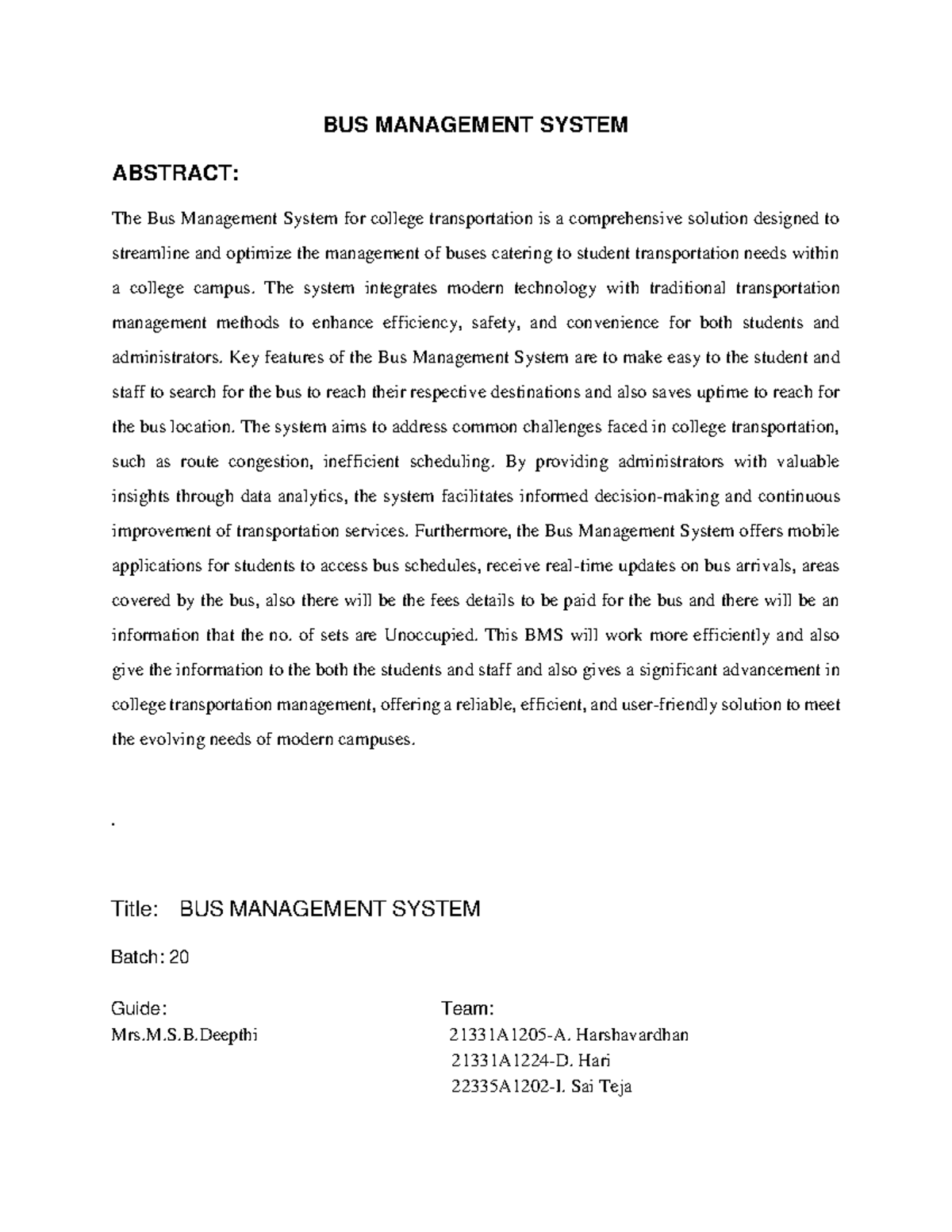 BUS- Management- System - BUS MANAGEMENT SYSTEM ABSTRACT: The Bus ...