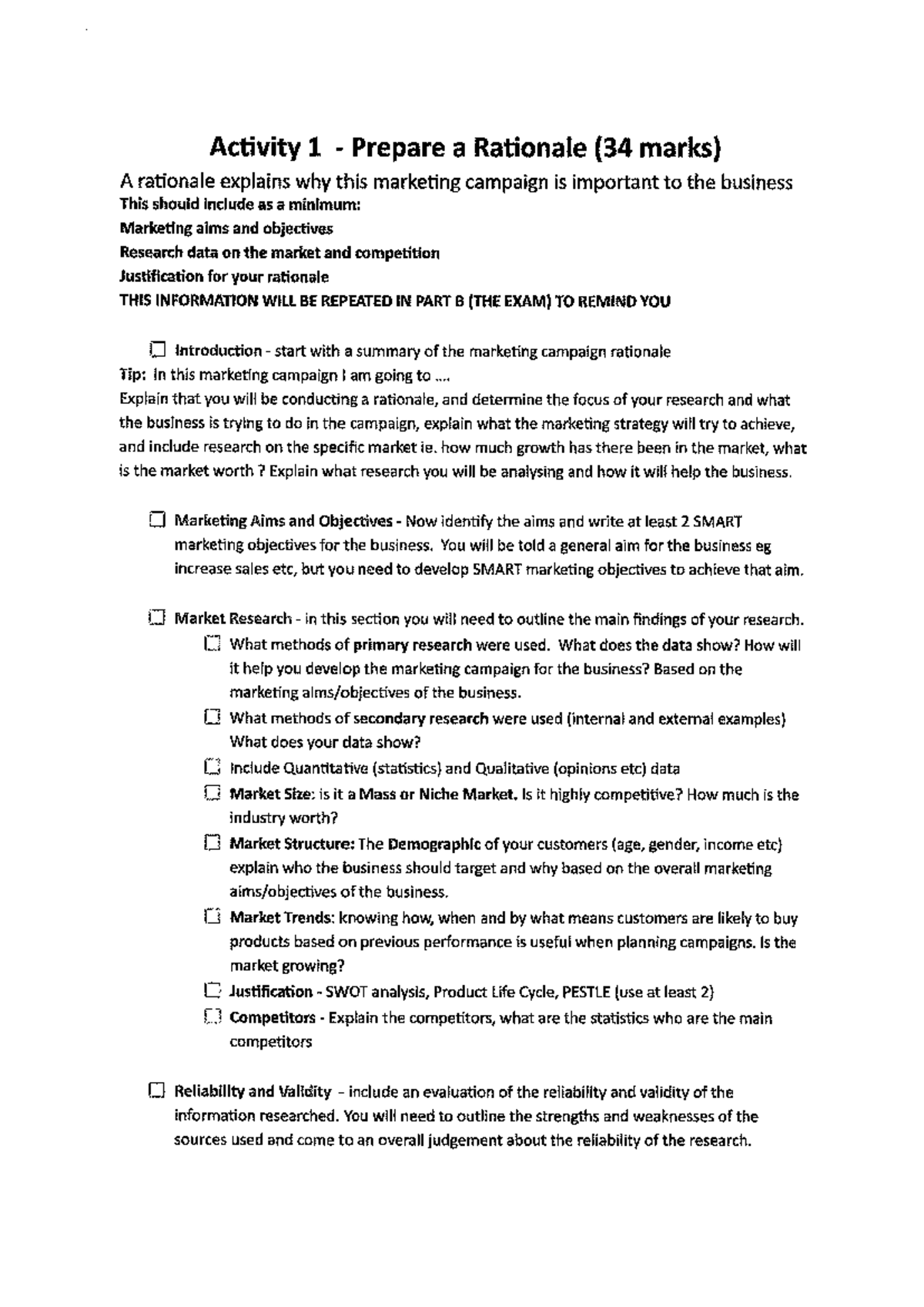 Unit 2 Activity: Prepare a Rationale for a Marketing Campaign - Studocu