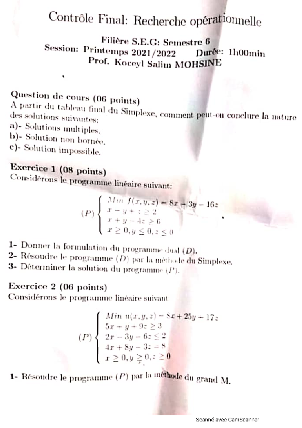Corrigé Examen 2021 ALCenter: Controle Fipal Semestre 6 - Studocu