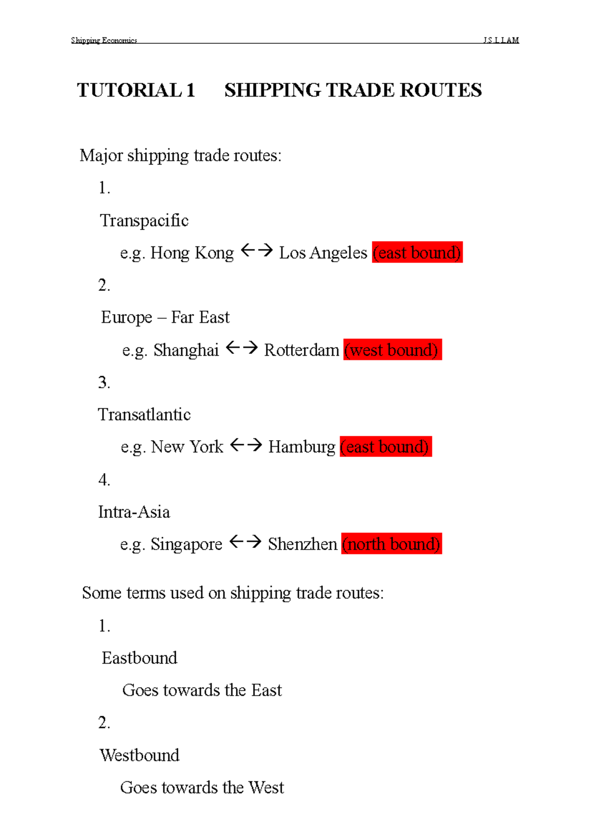 Tut1 Shipping trade routes - TUTORIAL 1 SHIPPING TRADE ROUTES Major ...