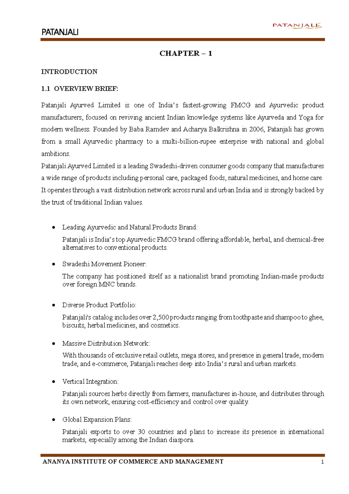 Patanjali Ayurved Limited: Chapter 1 Overview and Business Insights ...