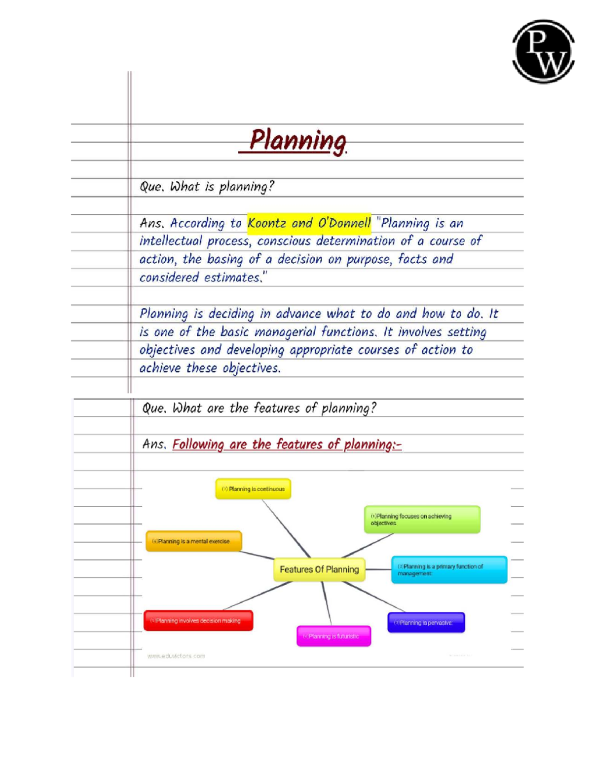 Planning Handwritten Notes (P W Planning) - Document Preview