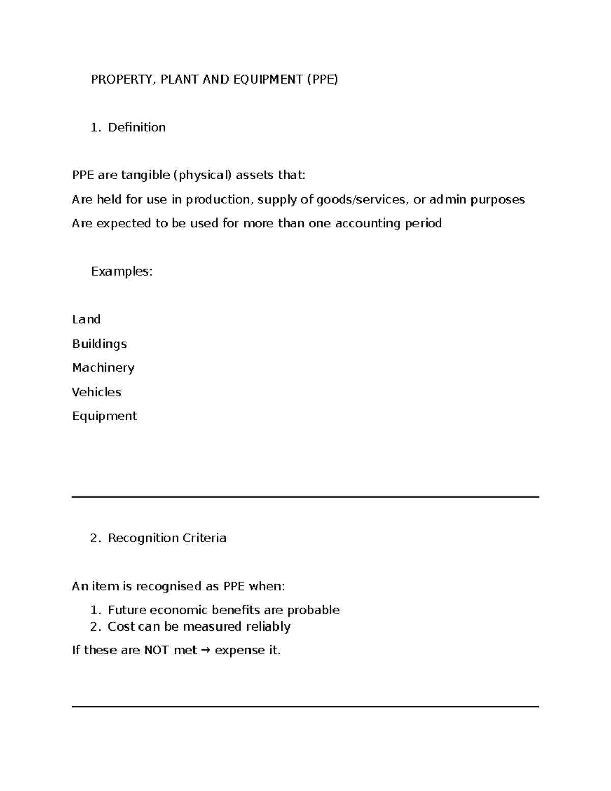 PPE IAS16 - Summary of Property, Plant, and Equipment Concepts - Studocu