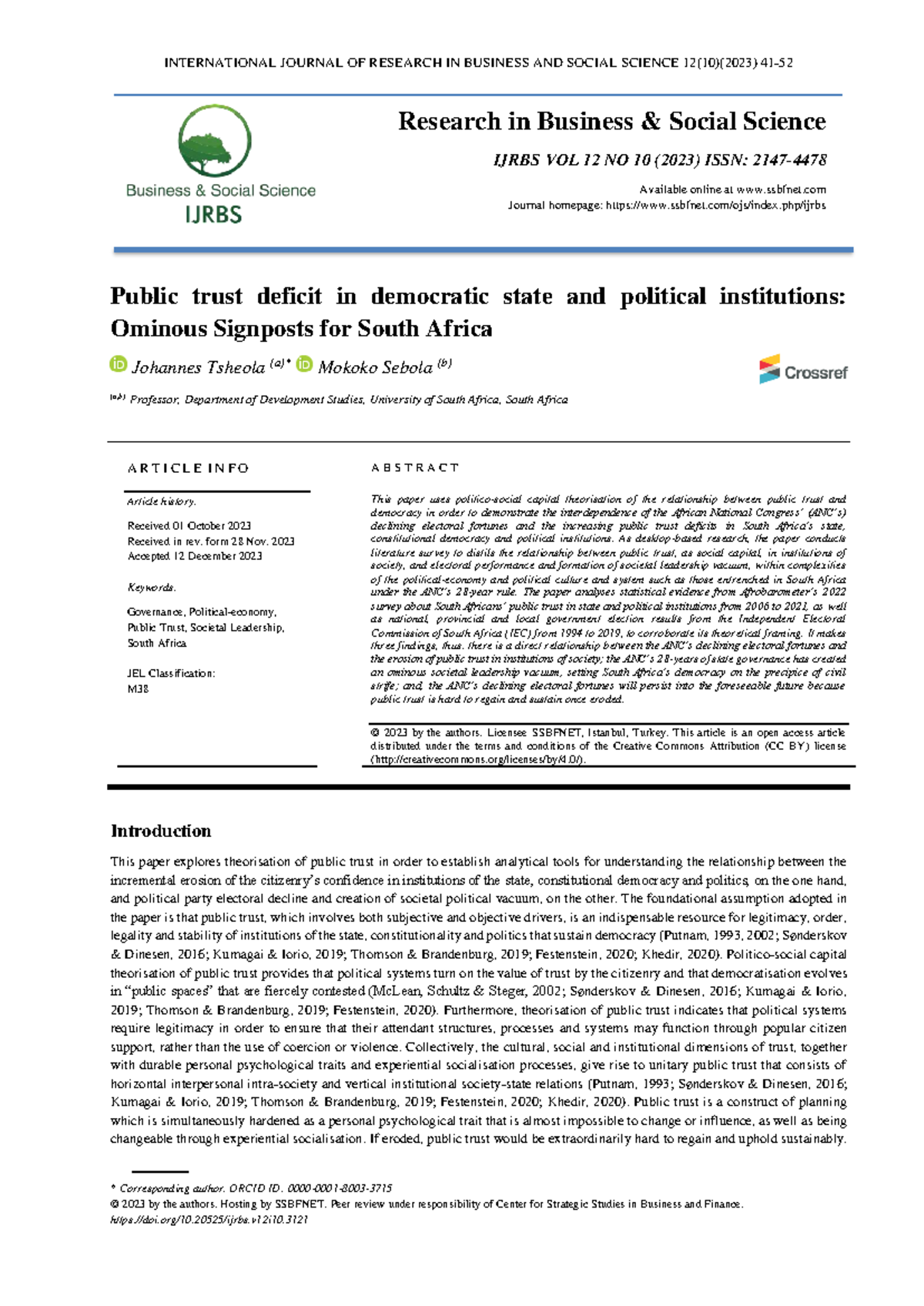 Public Trust Deficits and Electoral Decline in SA's Democracy: An ...