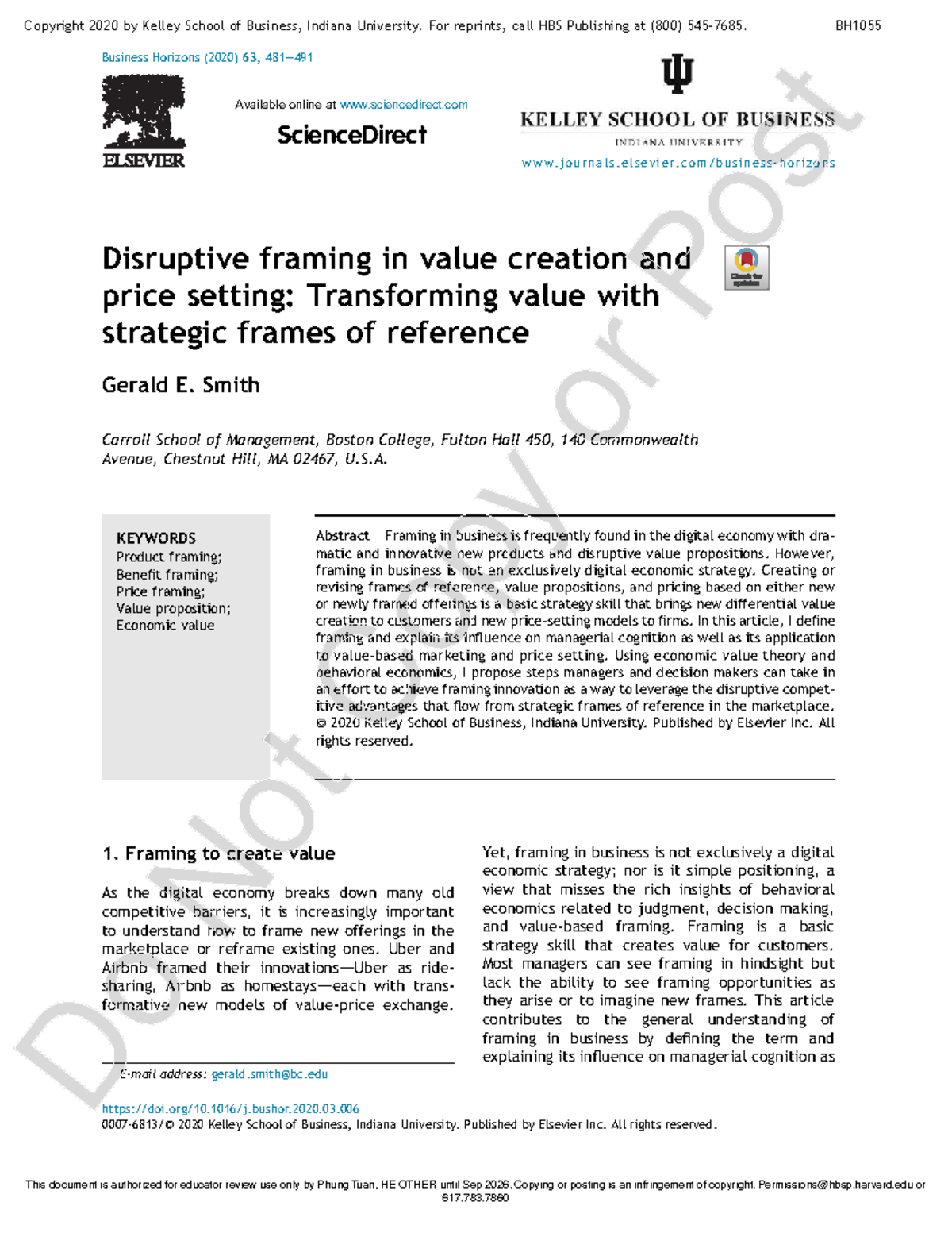 Disruptive Framing in Value Creation and Price Setting - QLST - Studocu