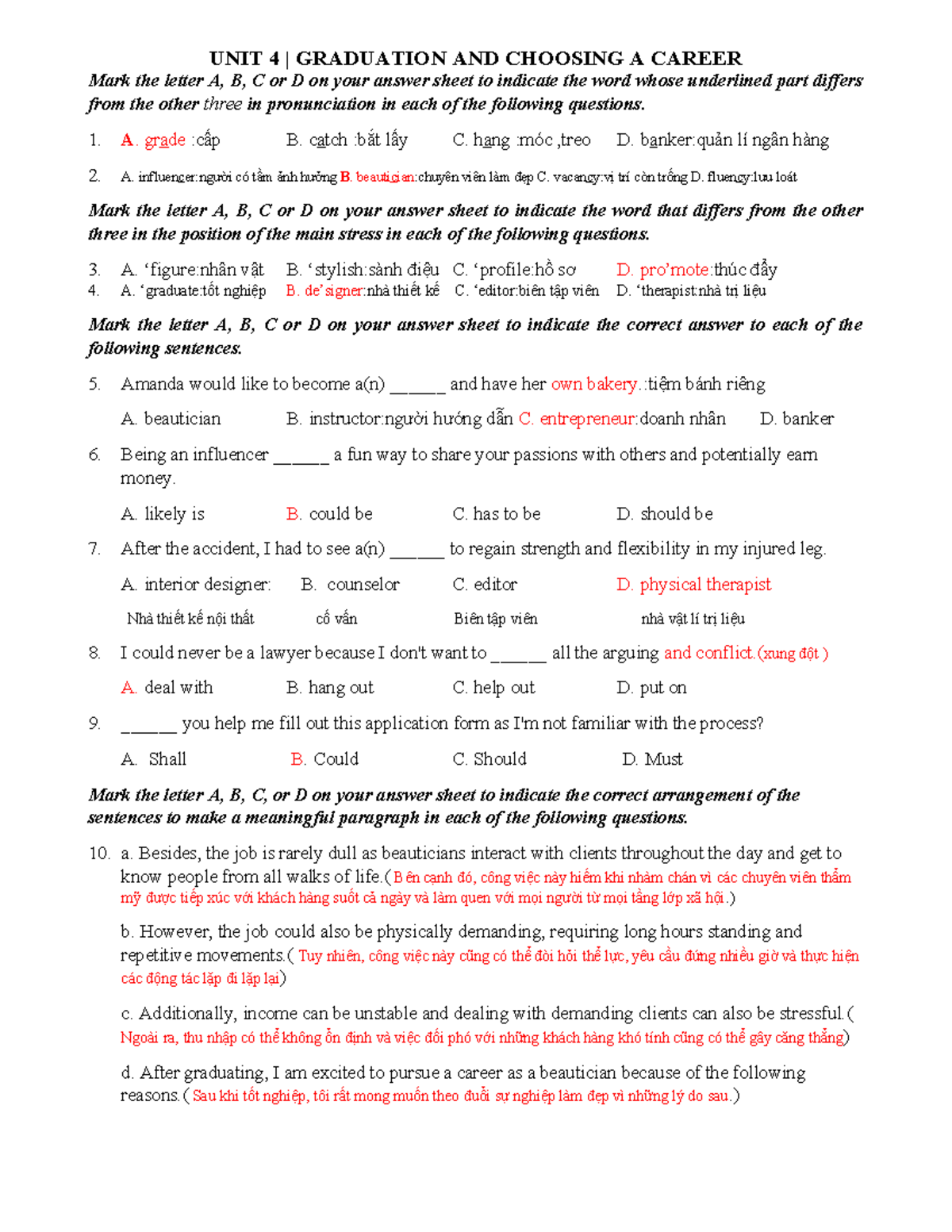 UNIT 4 | GRADUATION AND CAREER CHOICES ASSIGNMENT - Studocu