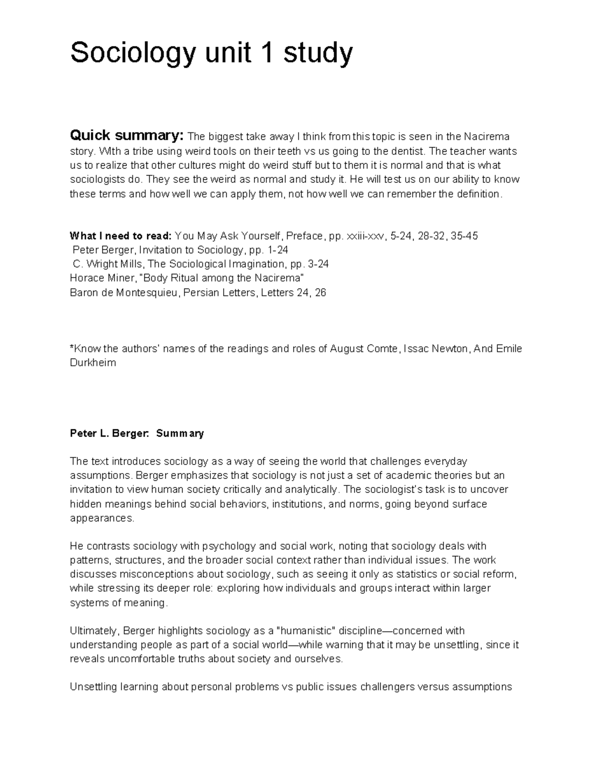 Sociology Unit 1 Study Guide: Key Concepts and Theories - Studocu