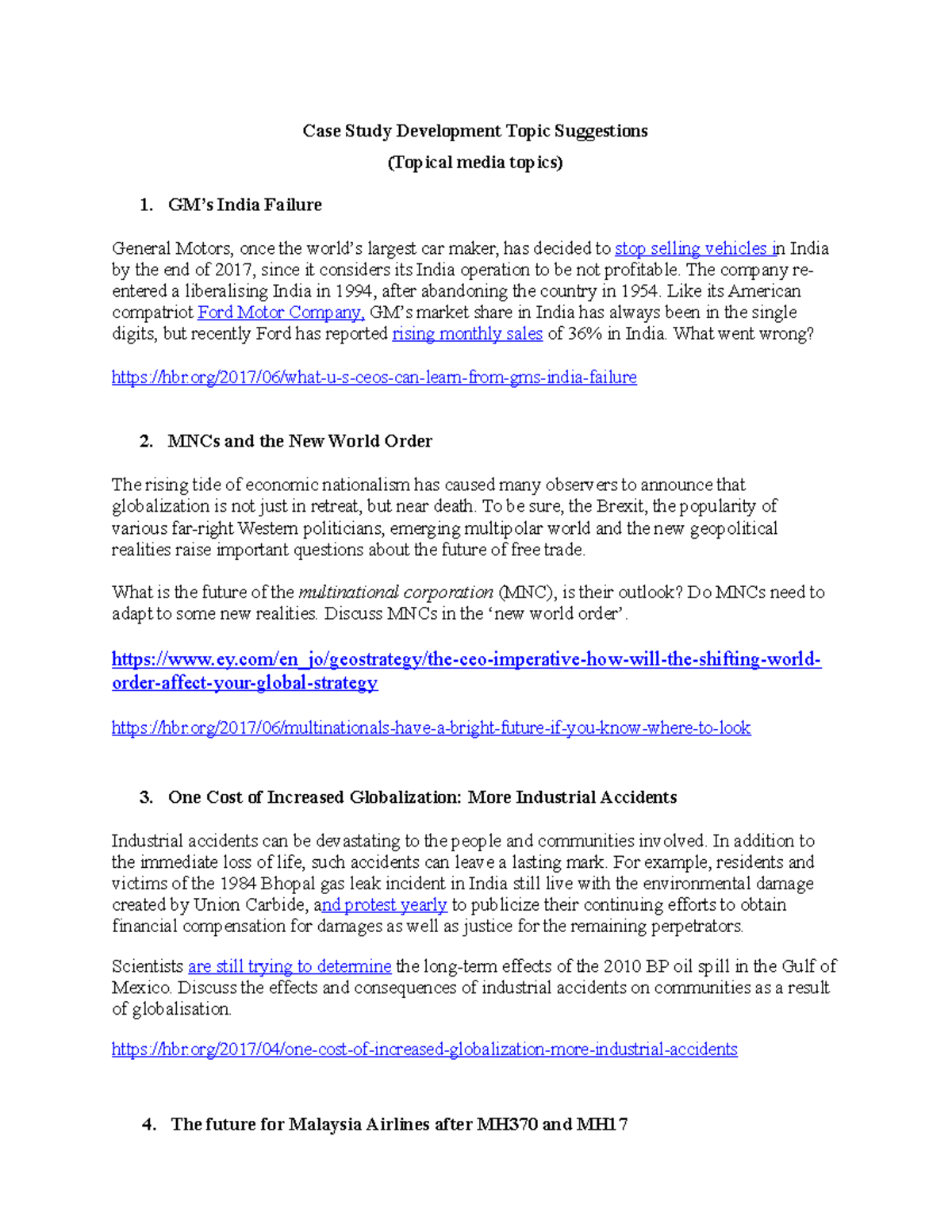 Case Study Development Topics for Management Studies (MGT 101) - Studocu