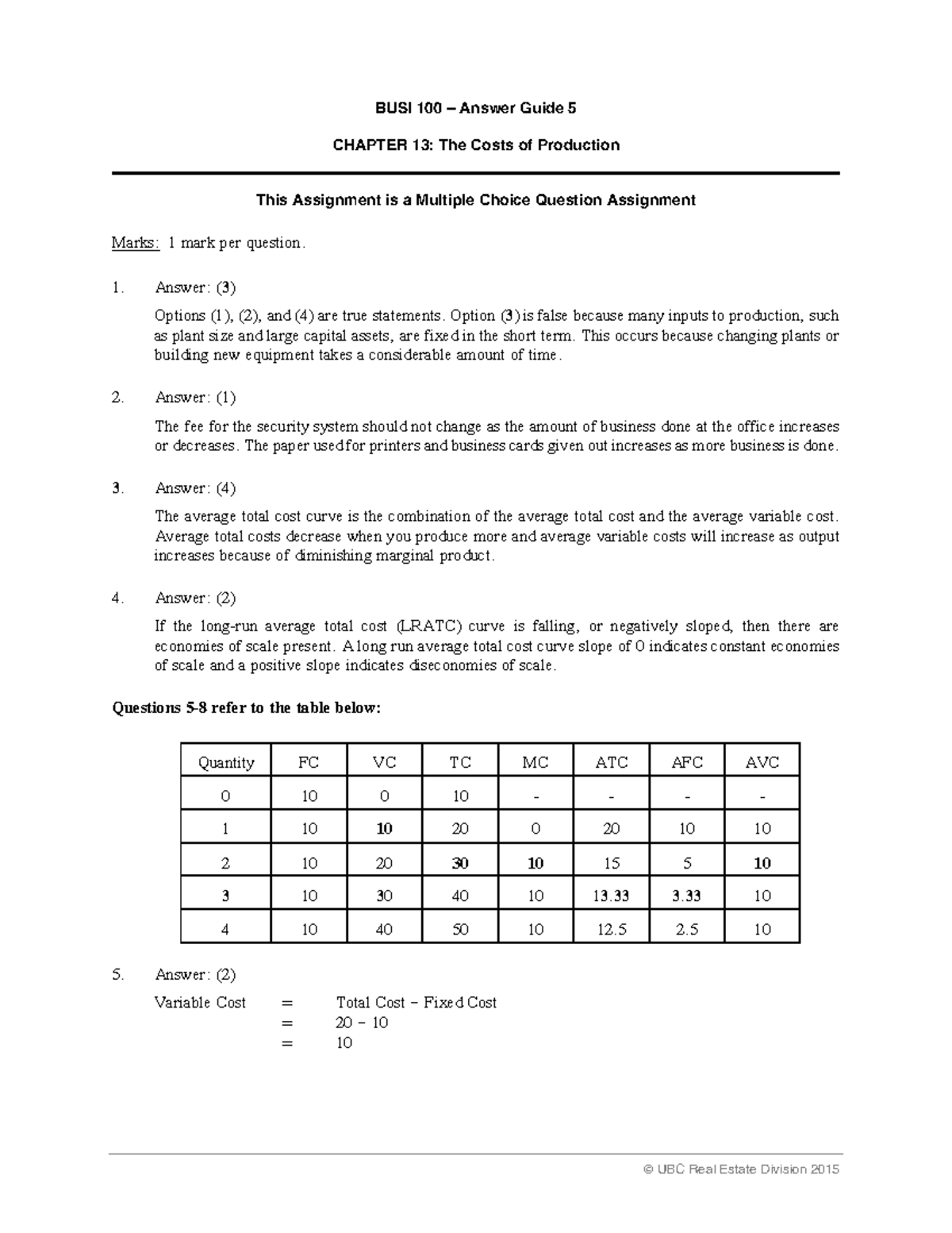 BUSI 100 – Multiple Choice Assignment Answer Guide 5: Chapter 13 - Studocu