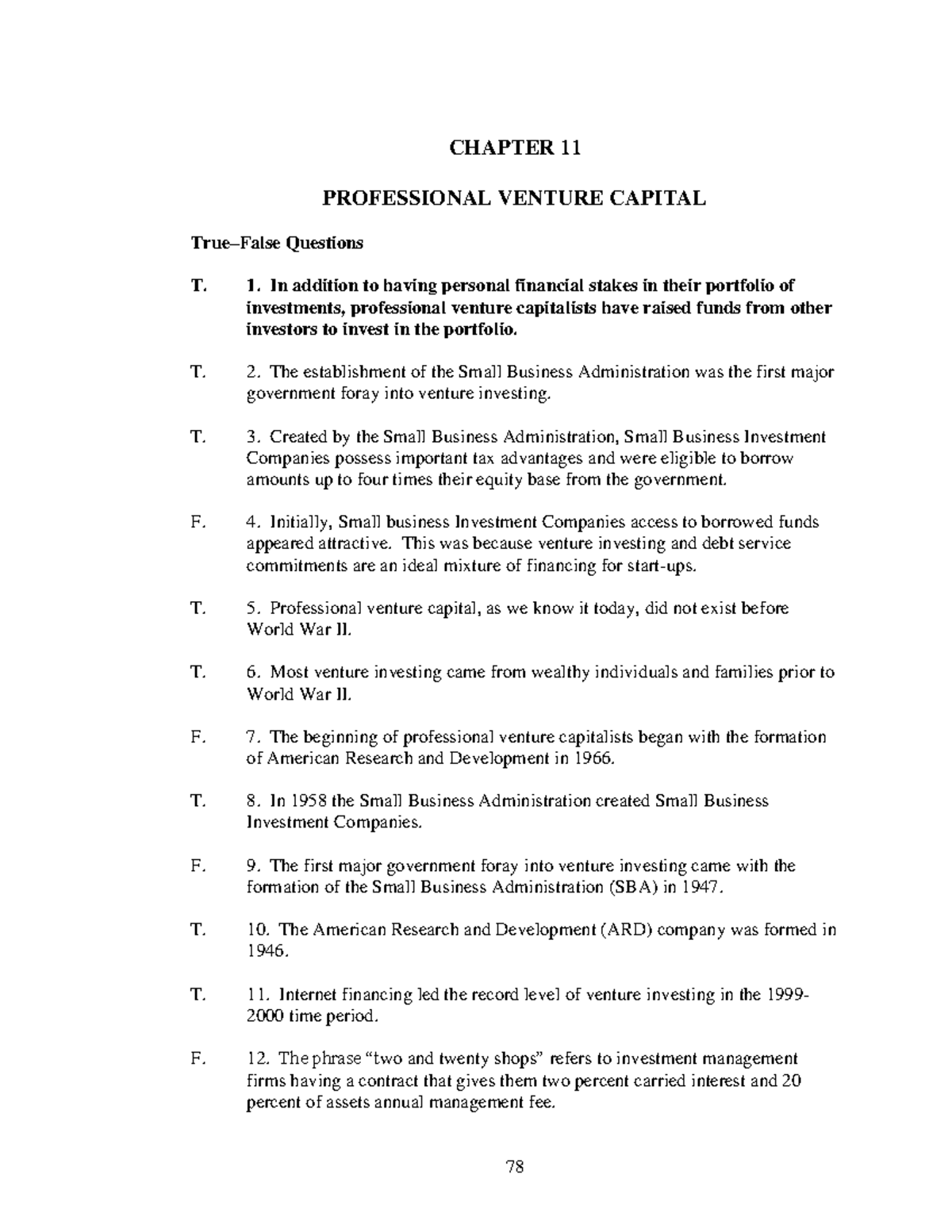 Ch11 - Testbank: Professional Venture Capital Concepts and Questions ...