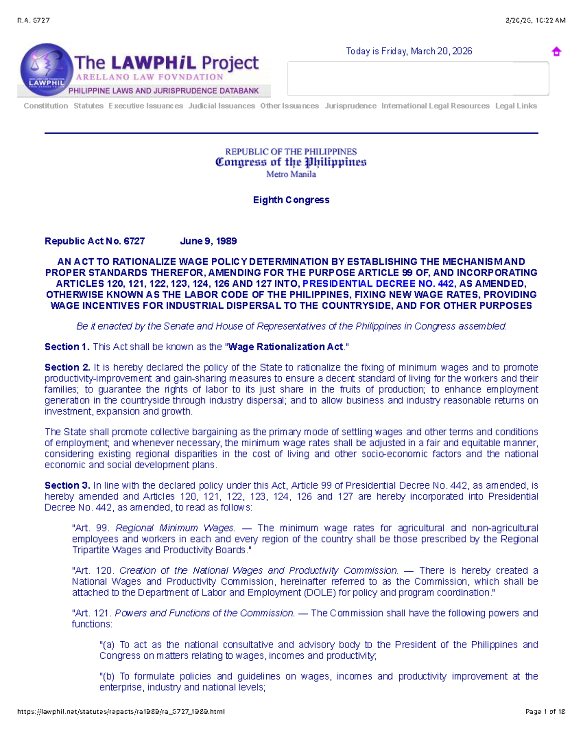 R.A. 6727: Wage Rationalization Act and Its Implementing Rules - Studocu