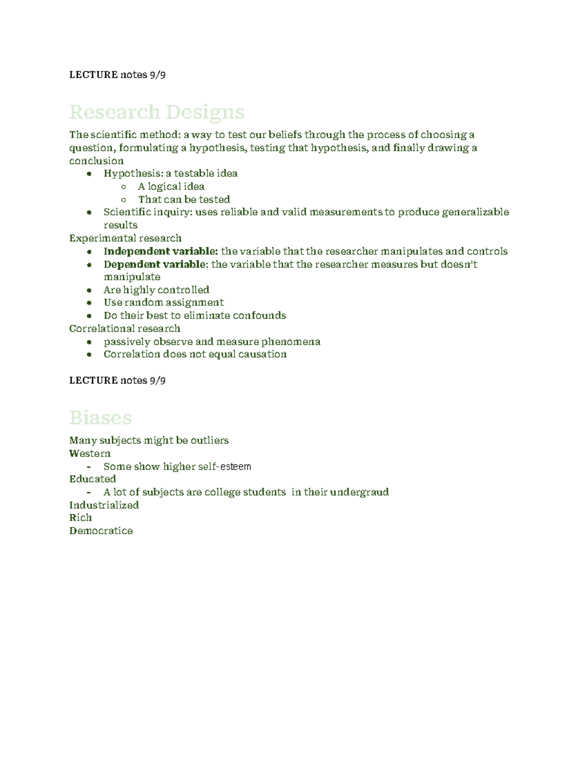 LECTURE Notes on Research Designs and Scientific Inquiry - Studocu